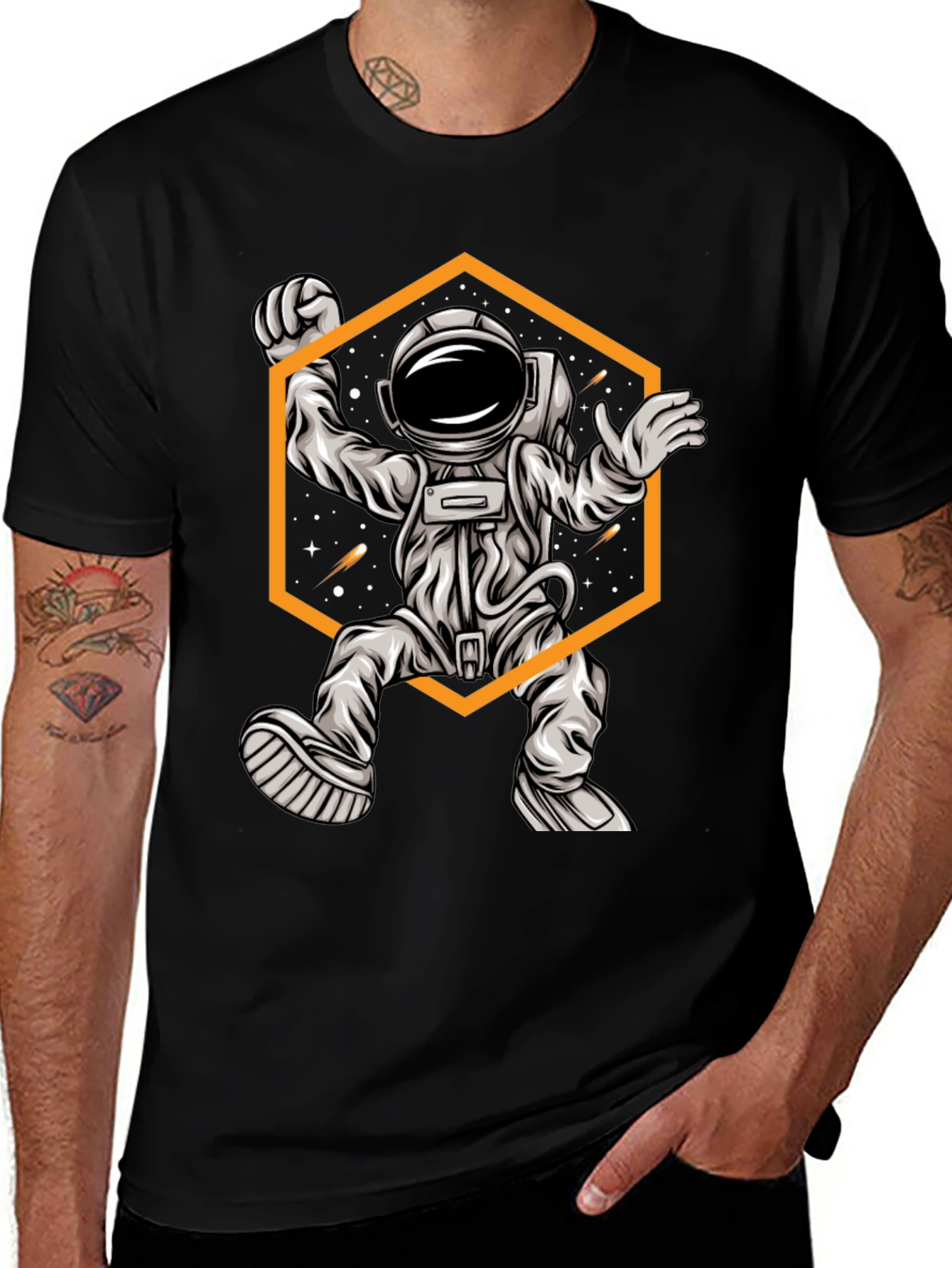 Astronaut Graphic Tee - Space Design Black T-Shirt