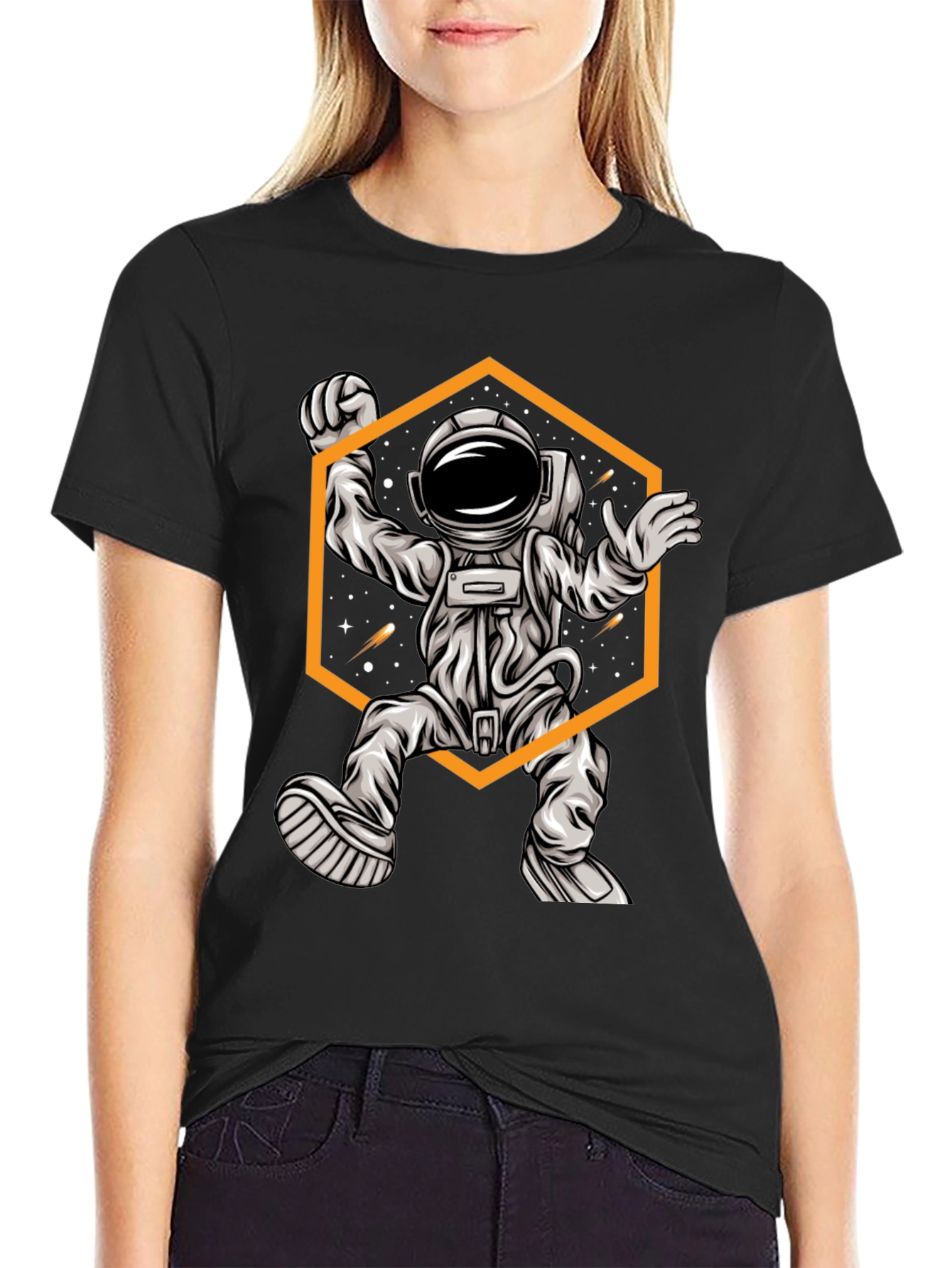 Astronaut Graphic Tee - Space Design Black T-Shirt