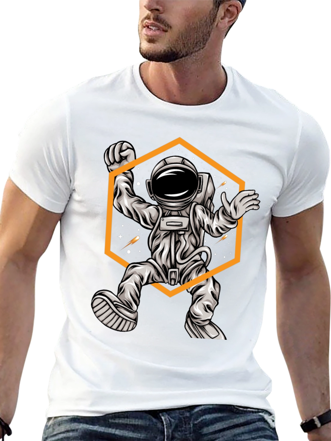 Astronaut Graphic Tee - Space Design Black T-Shirt