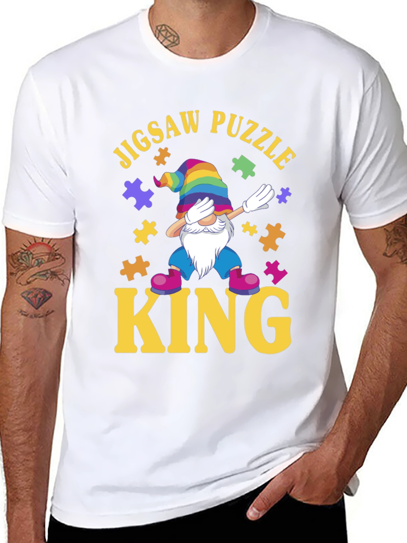 Jigsaw Puzzle King T-Shirt: Dab Gnome Puzzle Lover Tee