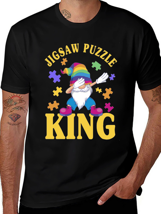 Jigsaw Puzzle King T-Shirt: Dab Gnome Puzzle Lover Tee