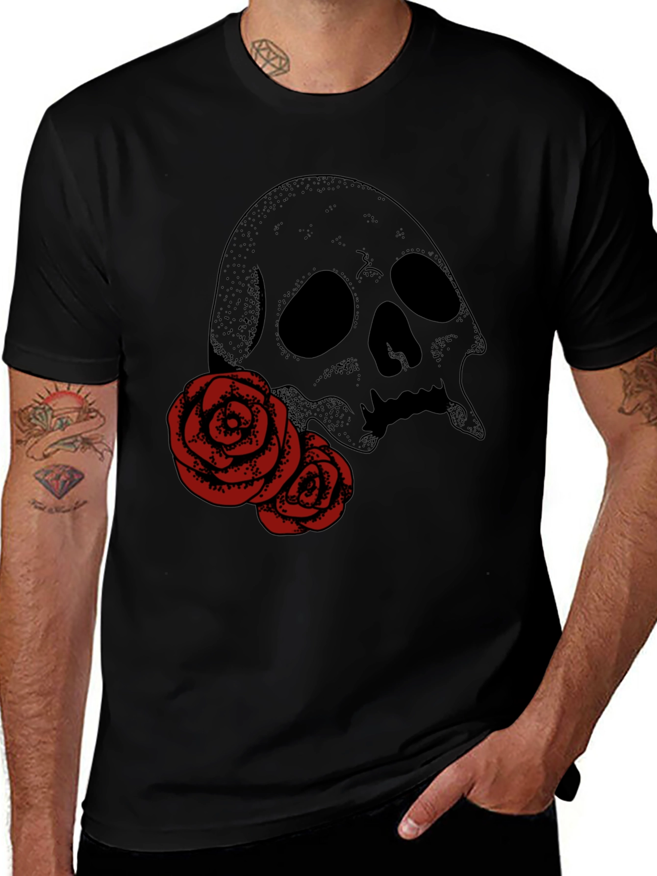 Skull & Roses Graphic Tee - Classic Black T-Shirt