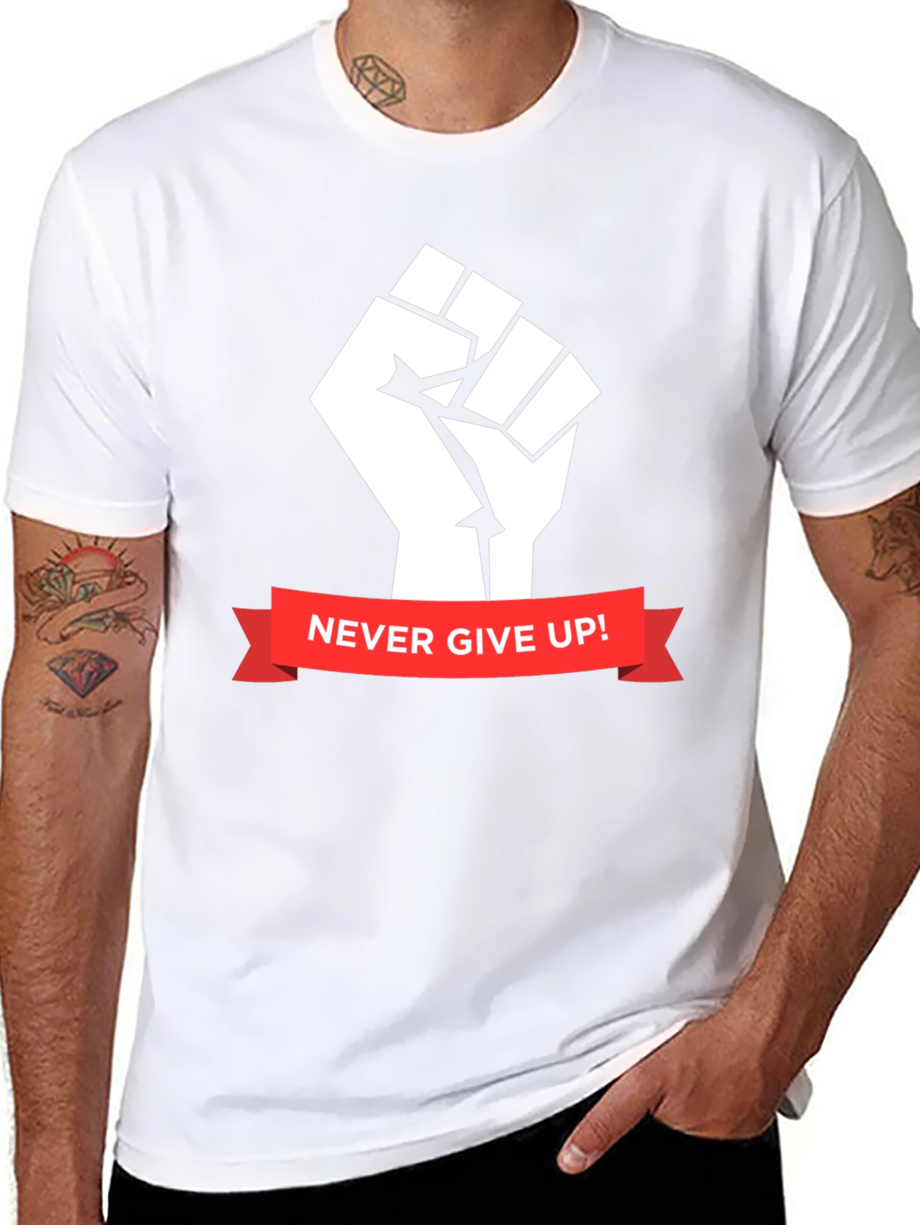 Never Give Up Graphic Tee - Black Cotton
