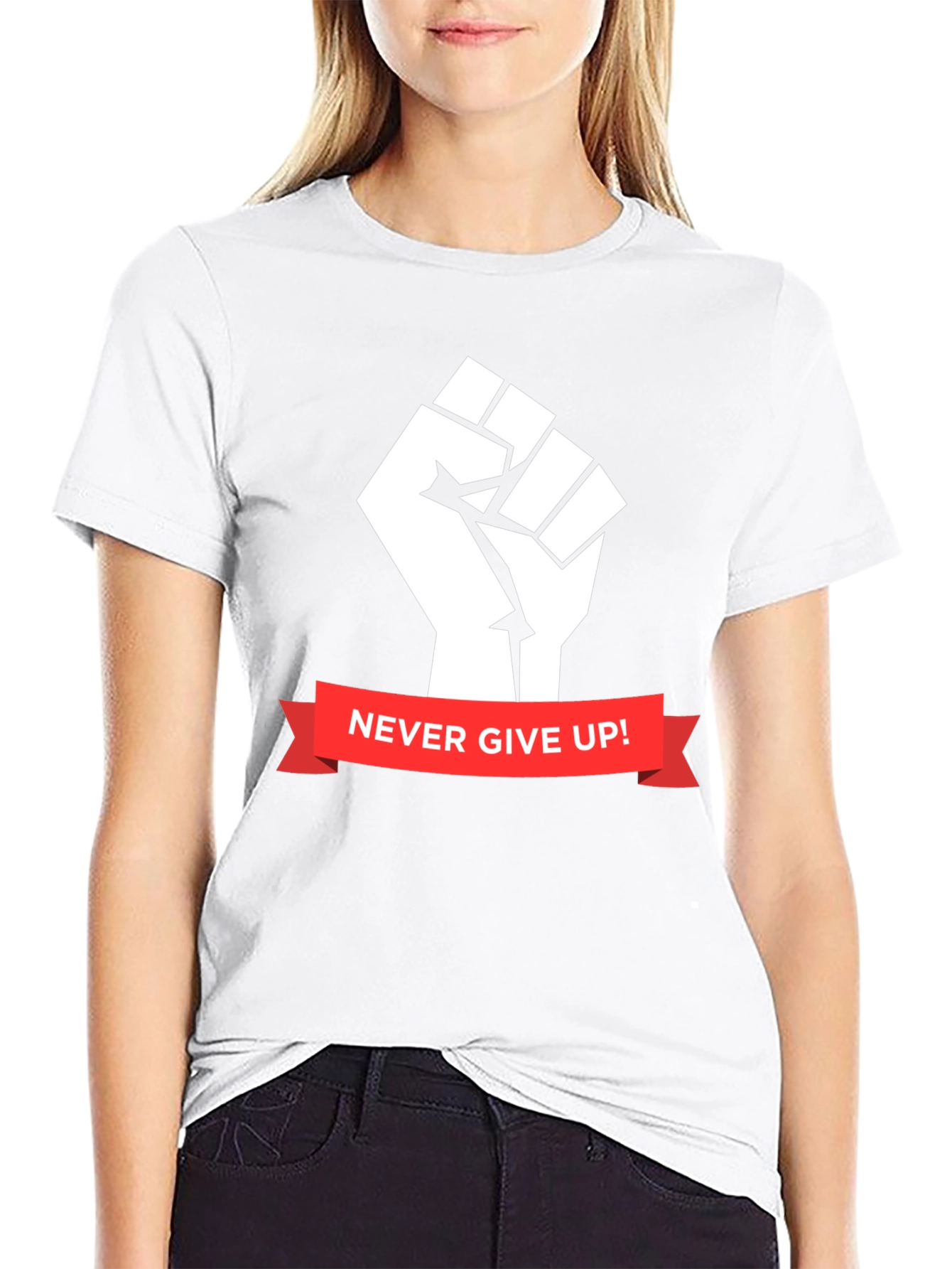 Never Give Up Graphic Tee - Black Cotton