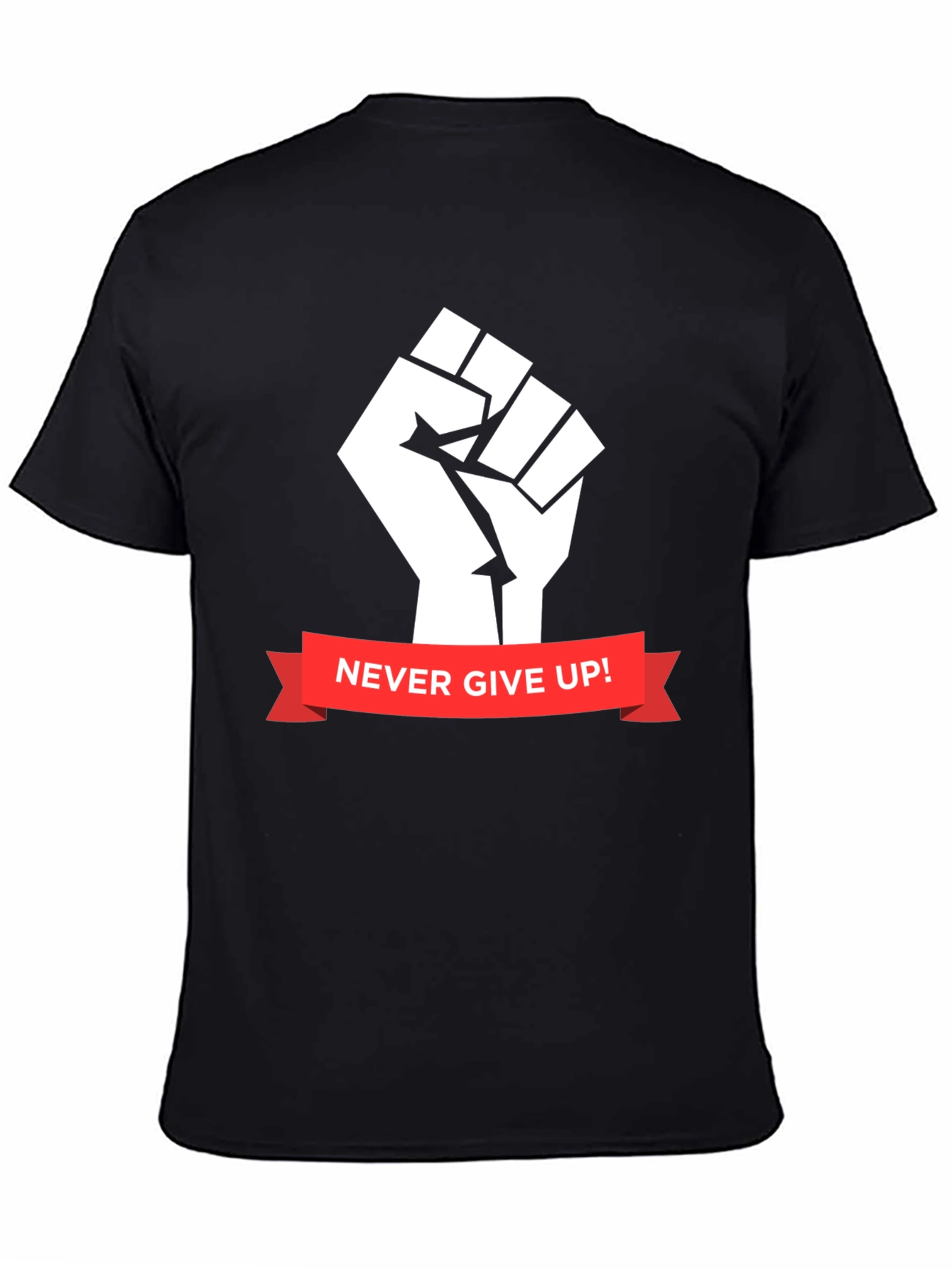 Never Give Up Graphic Tee - Black Cotton