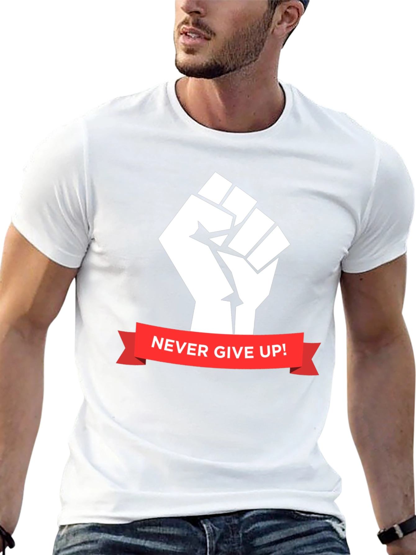 Never Give Up Graphic Tee - Black Cotton