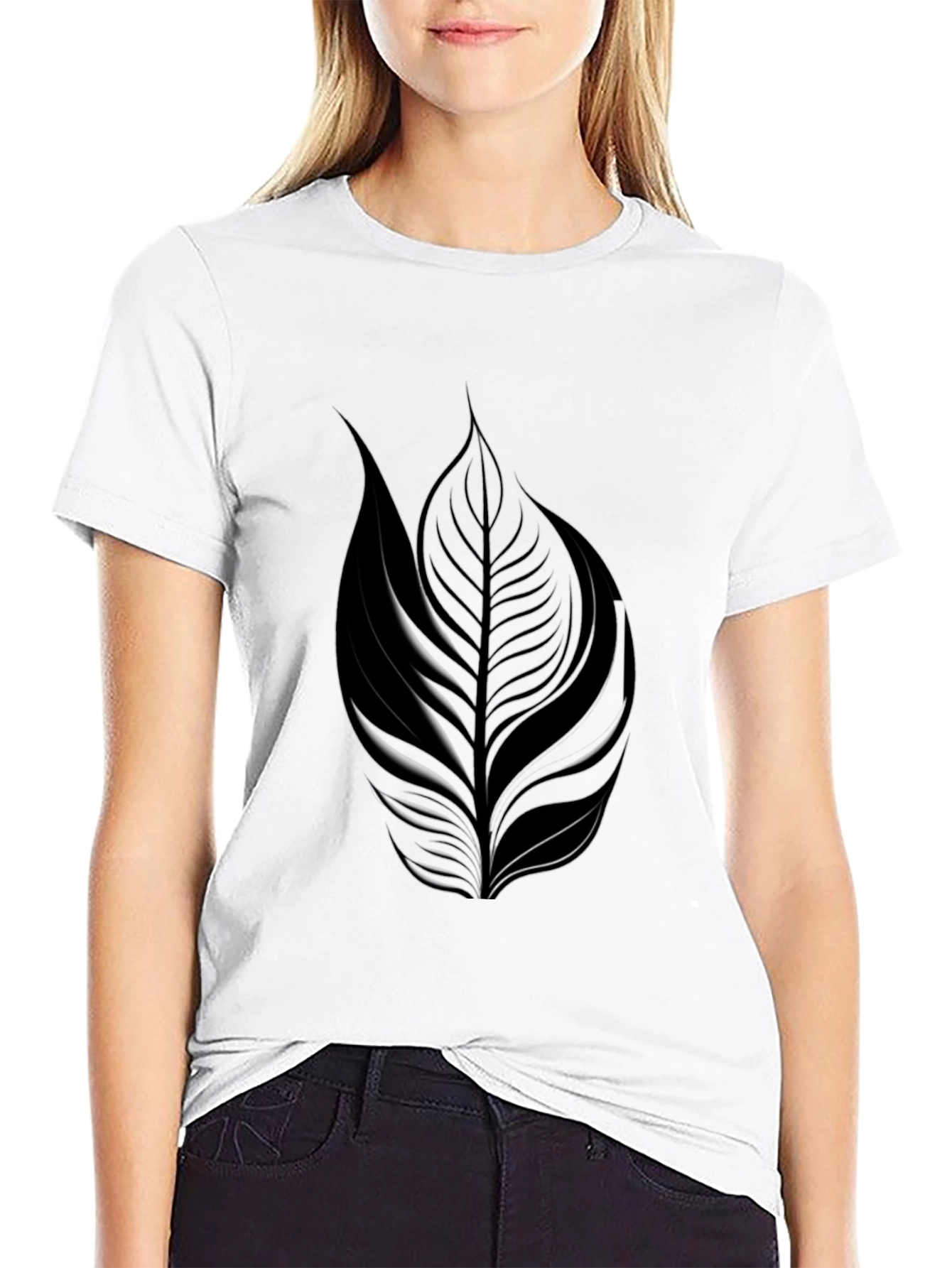 Black Leaf Design T-Shirt