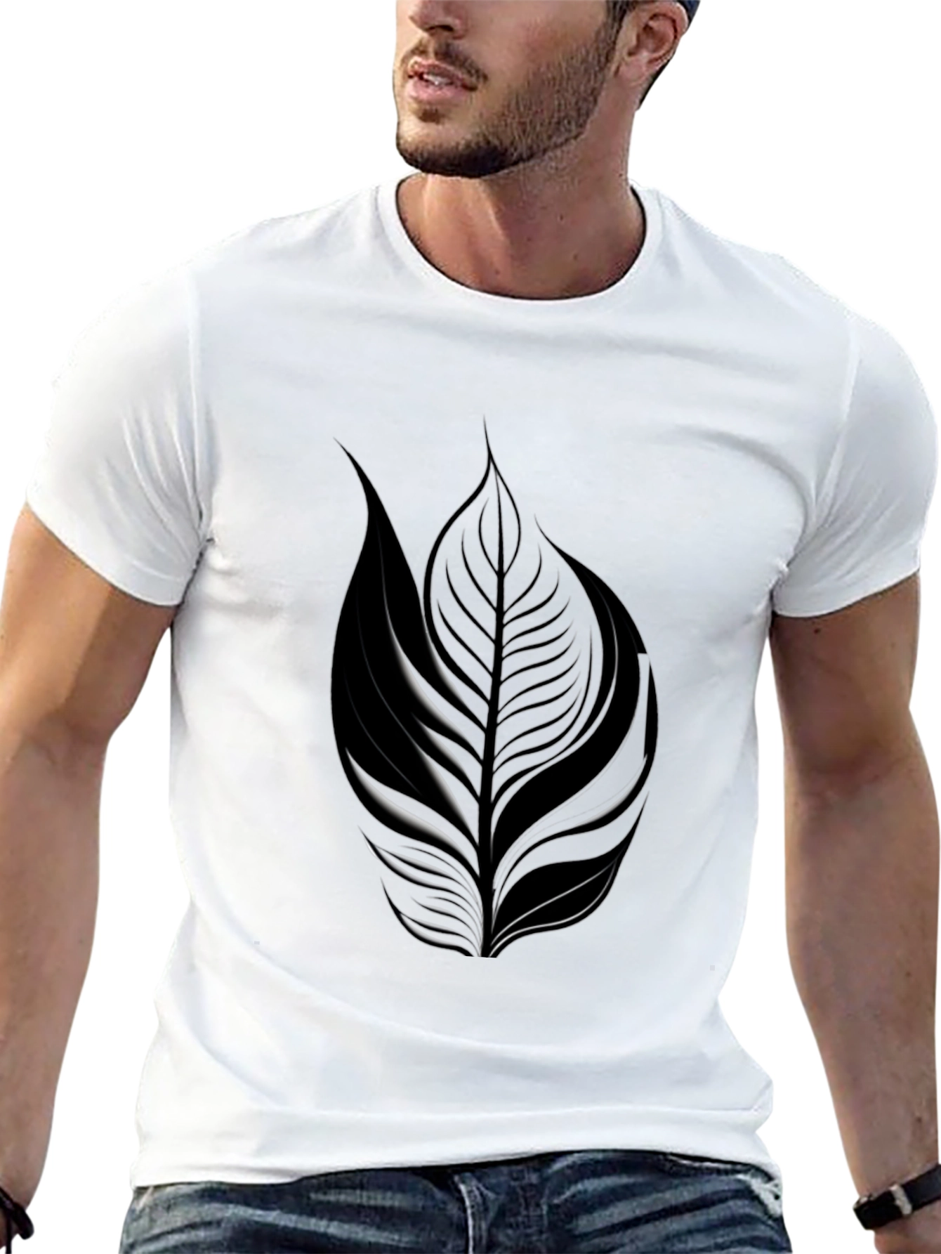 Black Leaf Design T-Shirt