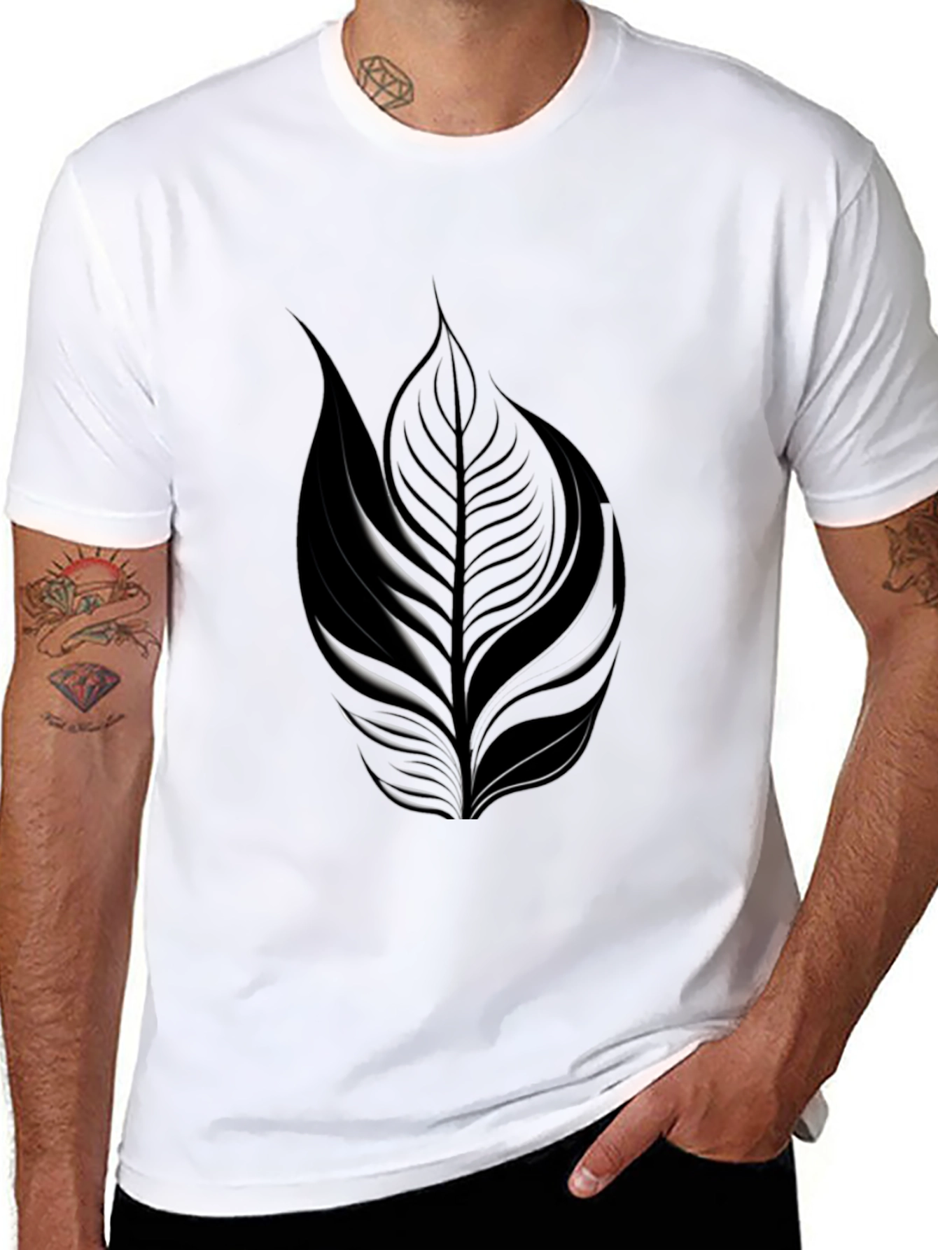 Black Leaf Design T-Shirt