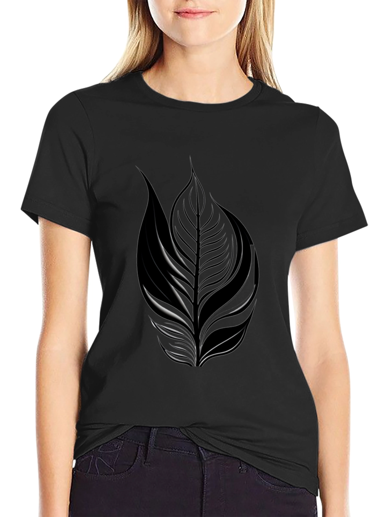 Black Leaf Design T-Shirt