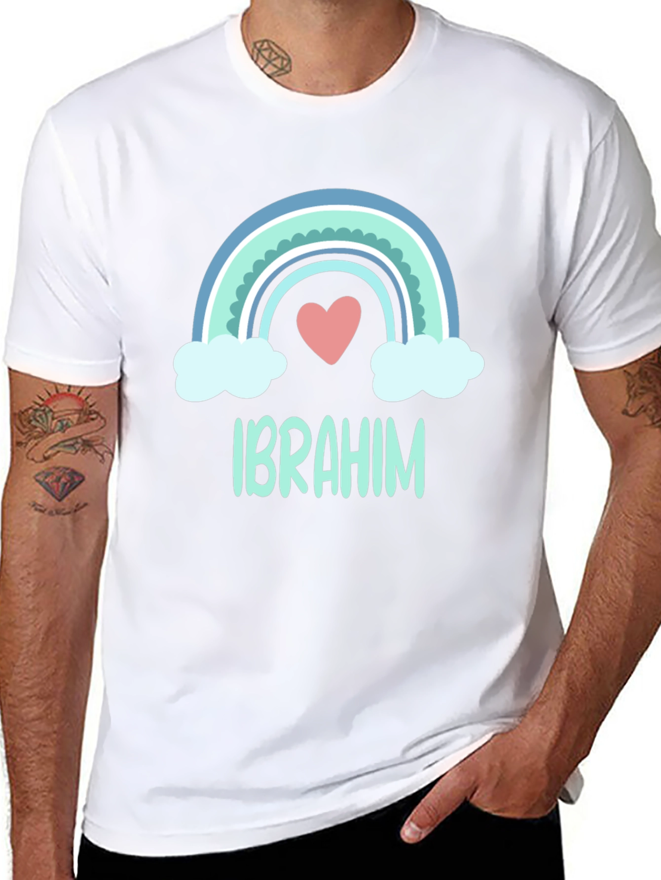 Personalized Ibrahim Rainbow Heart T-Shirt