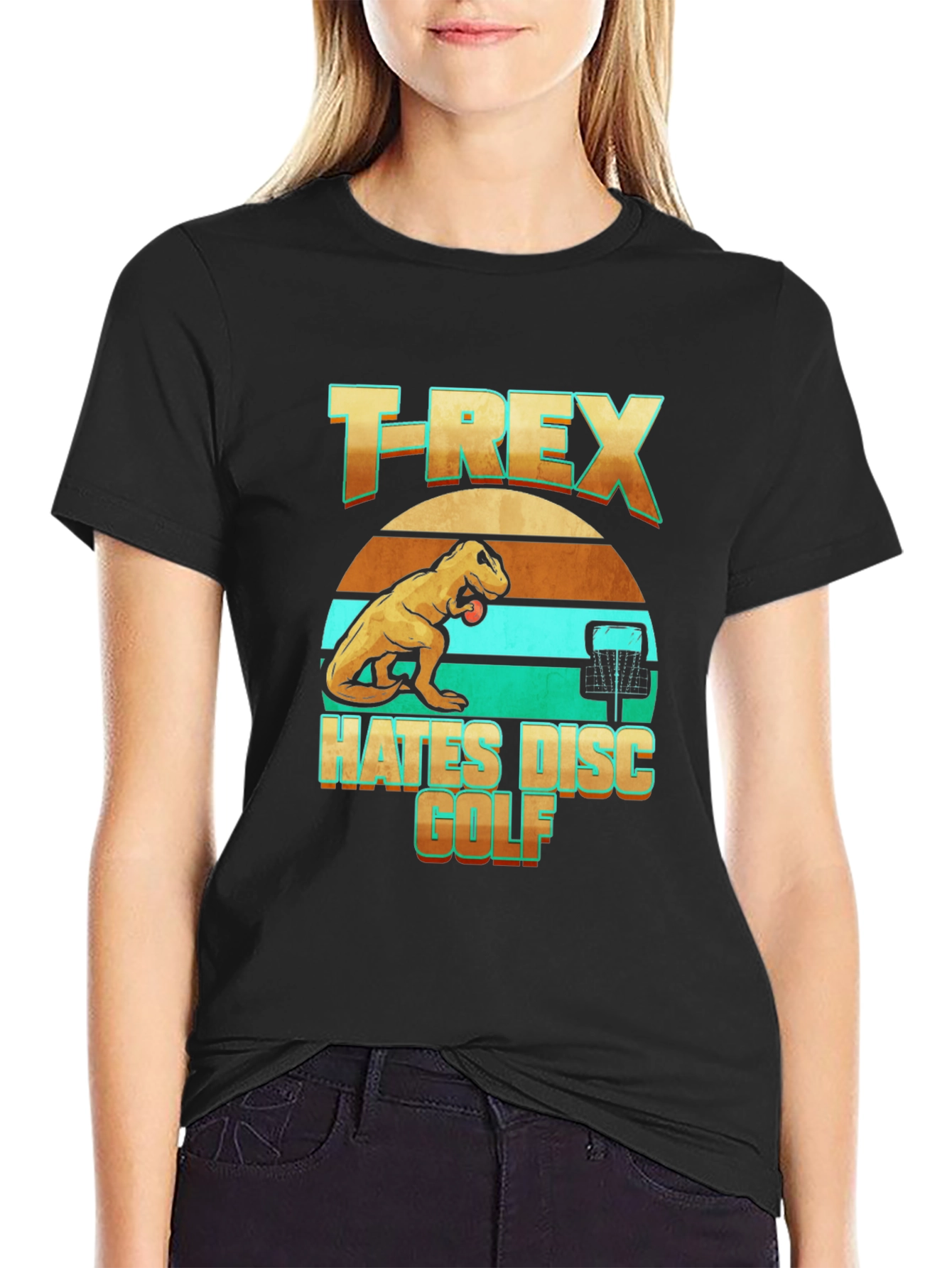 T-Rex Hates Disc Golf Funny T-Shirt
