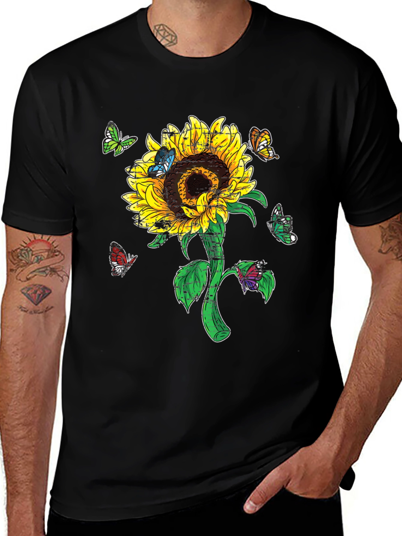 Sunflower & Butterfly Graphic T-Shirt
