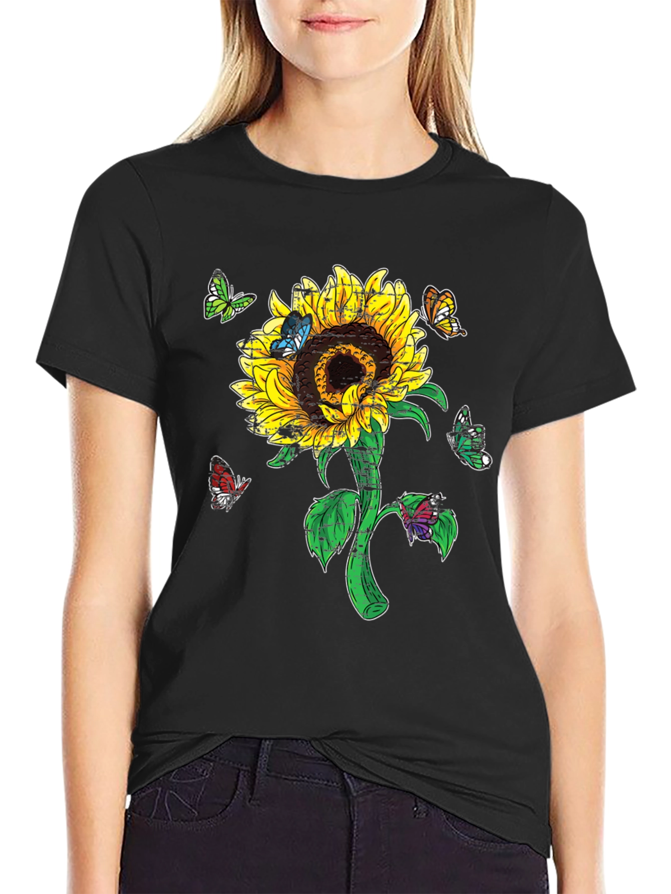 Sunflower & Butterfly Graphic T-Shirt