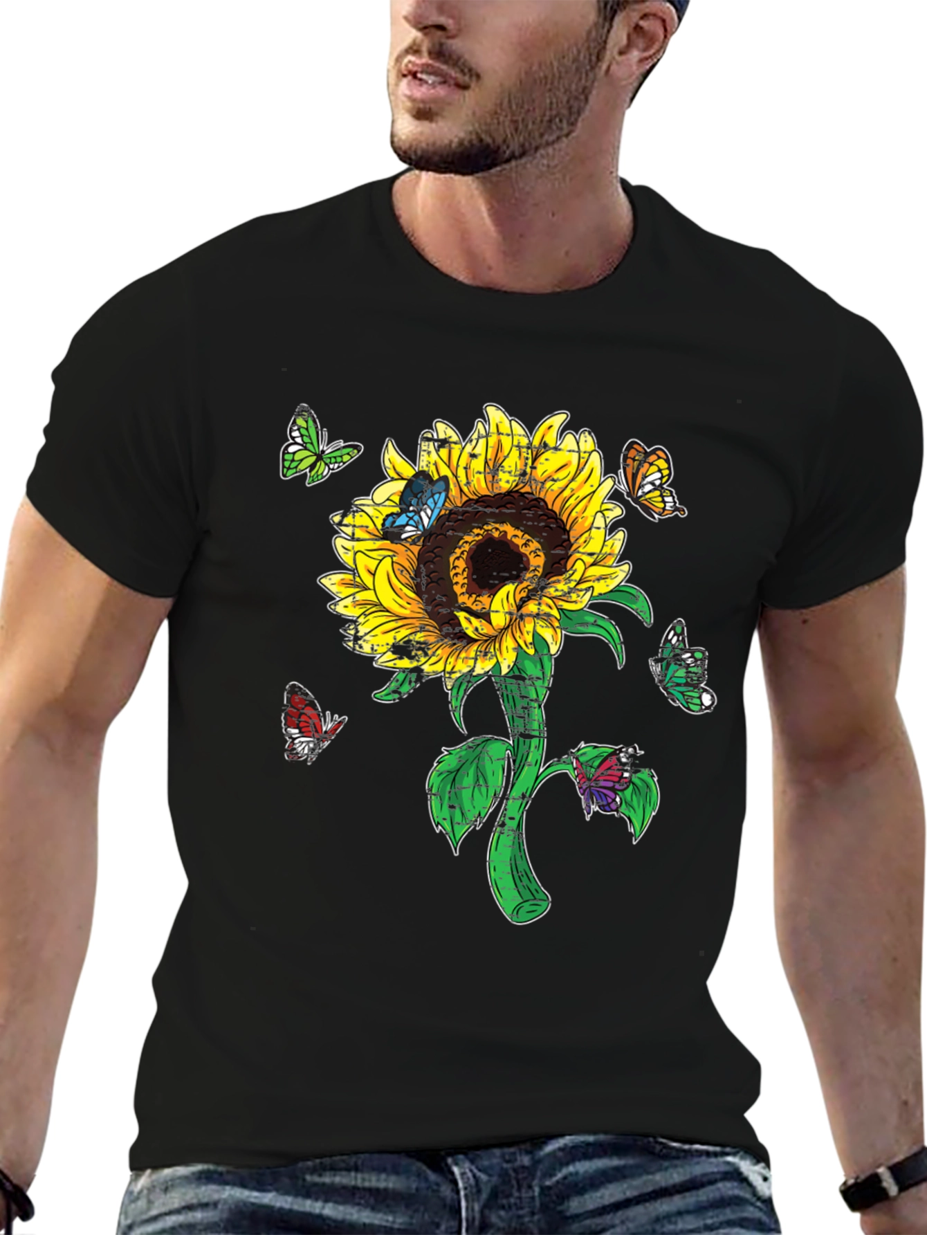 Sunflower & Butterfly Graphic T-Shirt