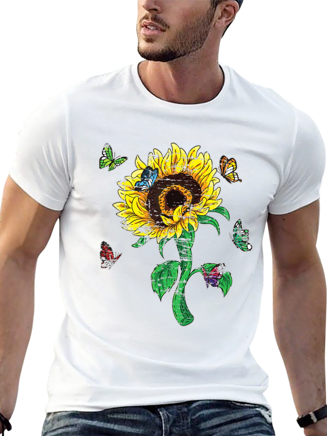 Sunflower & Butterfly Graphic T-Shirt