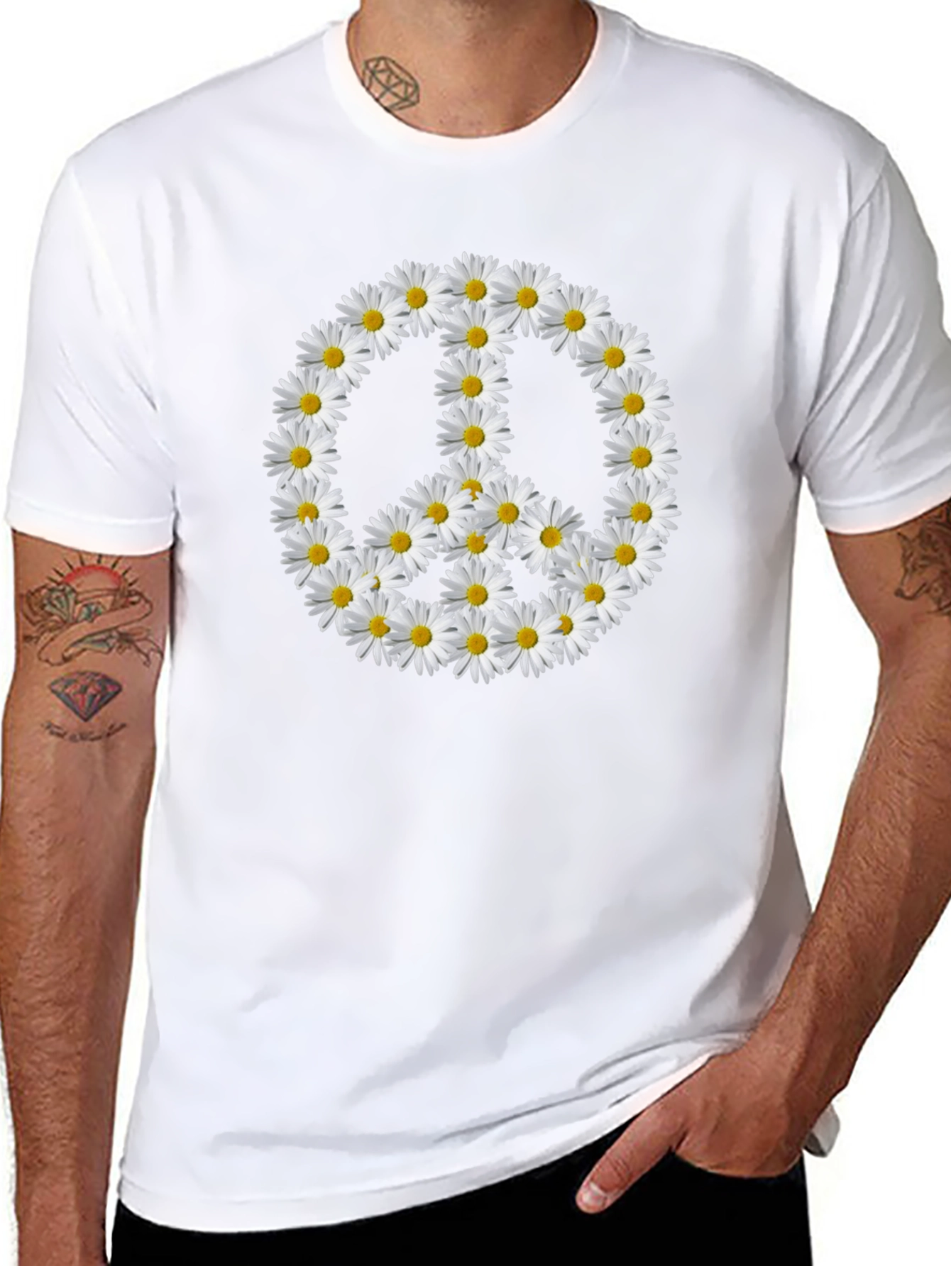 Daisy Peace Sign Black T-Shirt