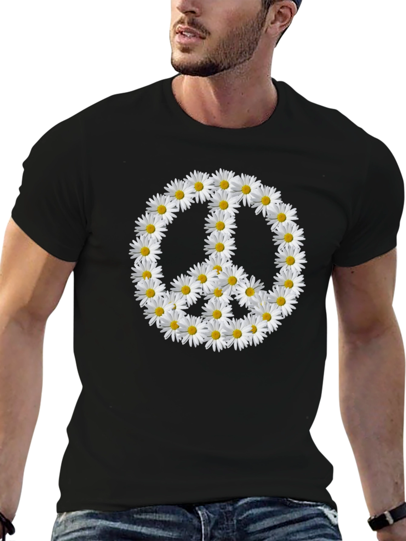 Daisy Peace Sign Black T-Shirt