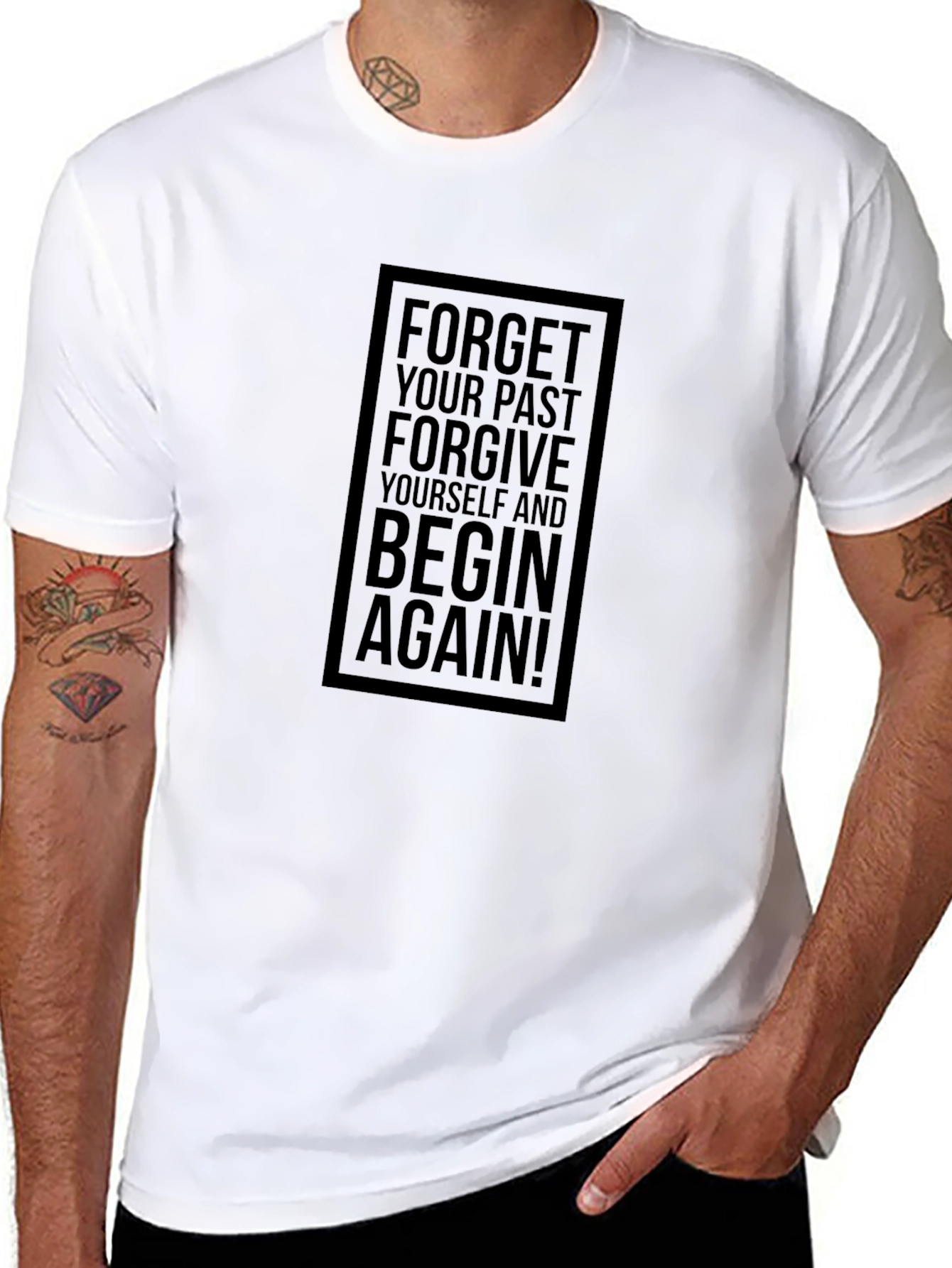 Motivational Black T-Shirt: Forget Your Past Begin Again