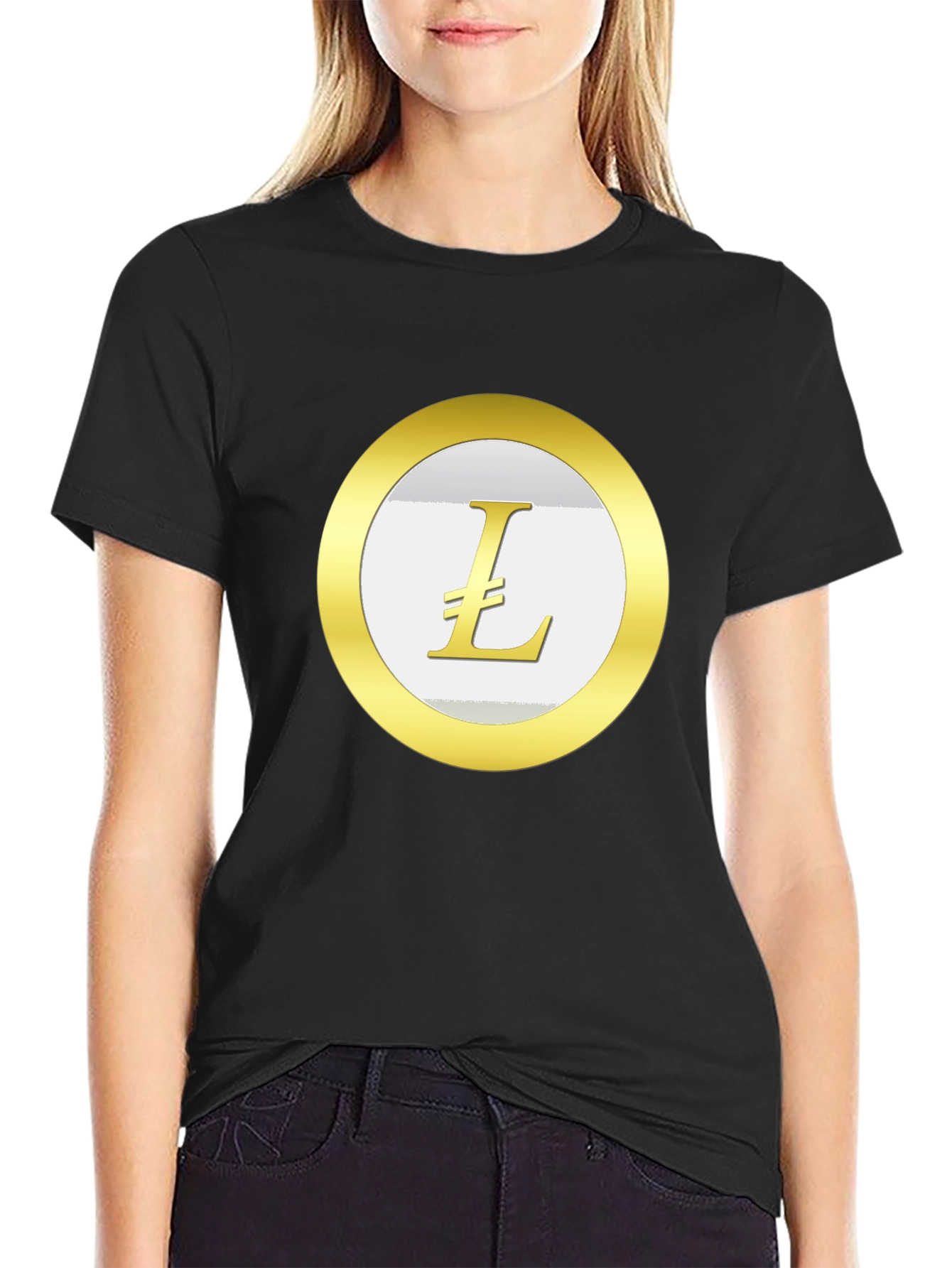 Litecoin Crypto T-Shirt - Black Cotton Blend Casual Tee
