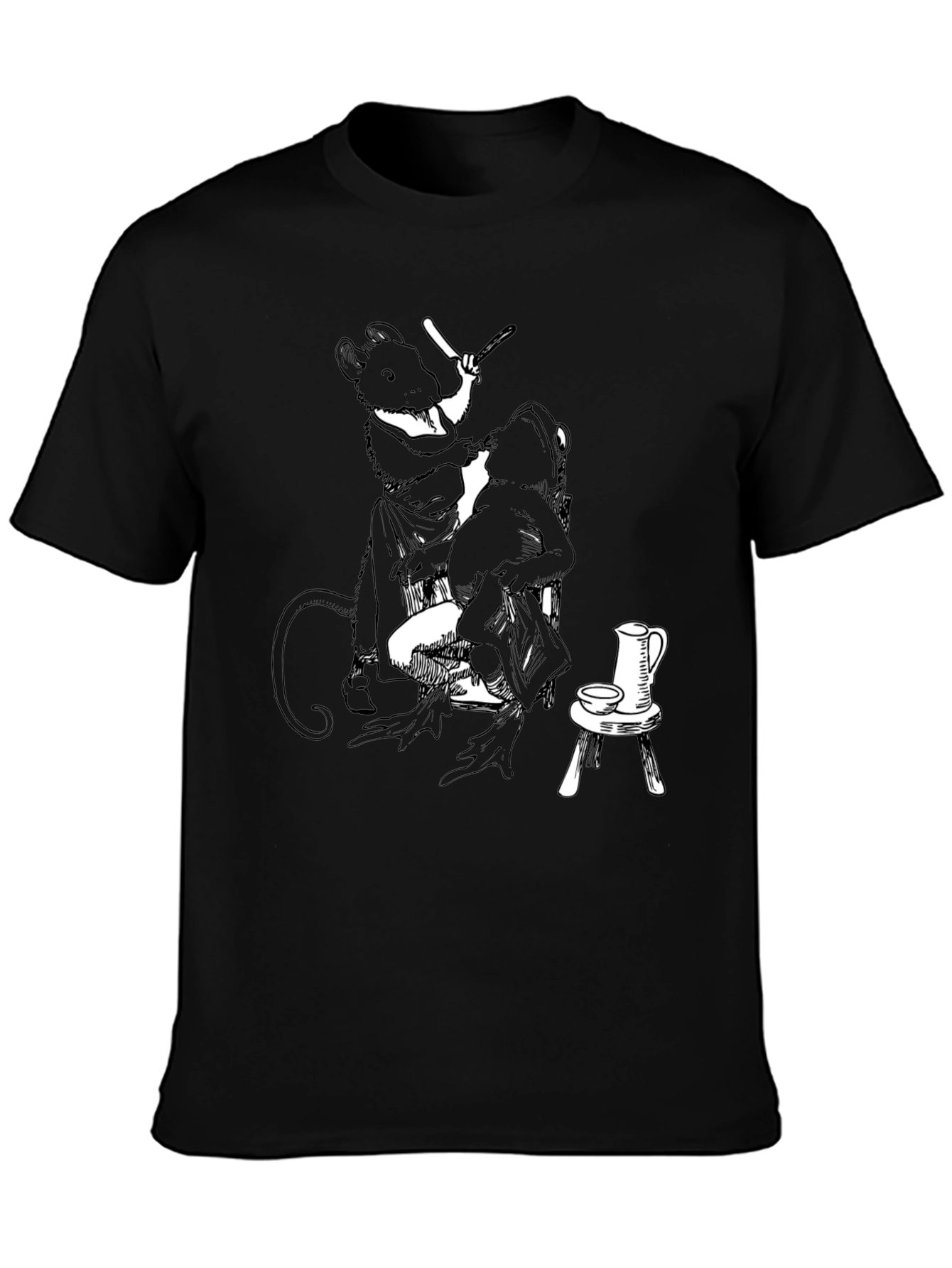 Whimsical Black Mouse Barber T-Shirt