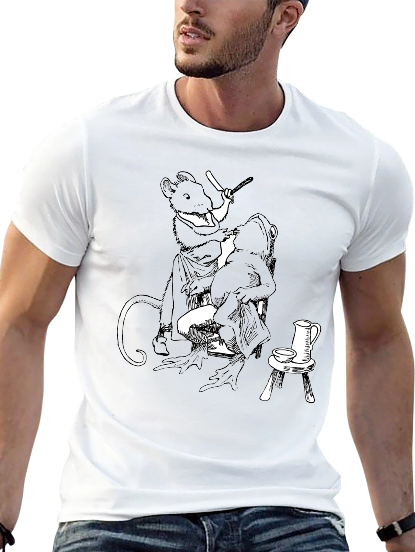 Whimsical Black Mouse Barber T-Shirt