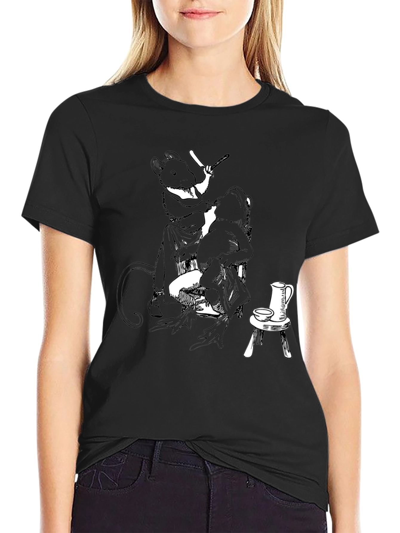 Whimsical Black Mouse Barber T-Shirt