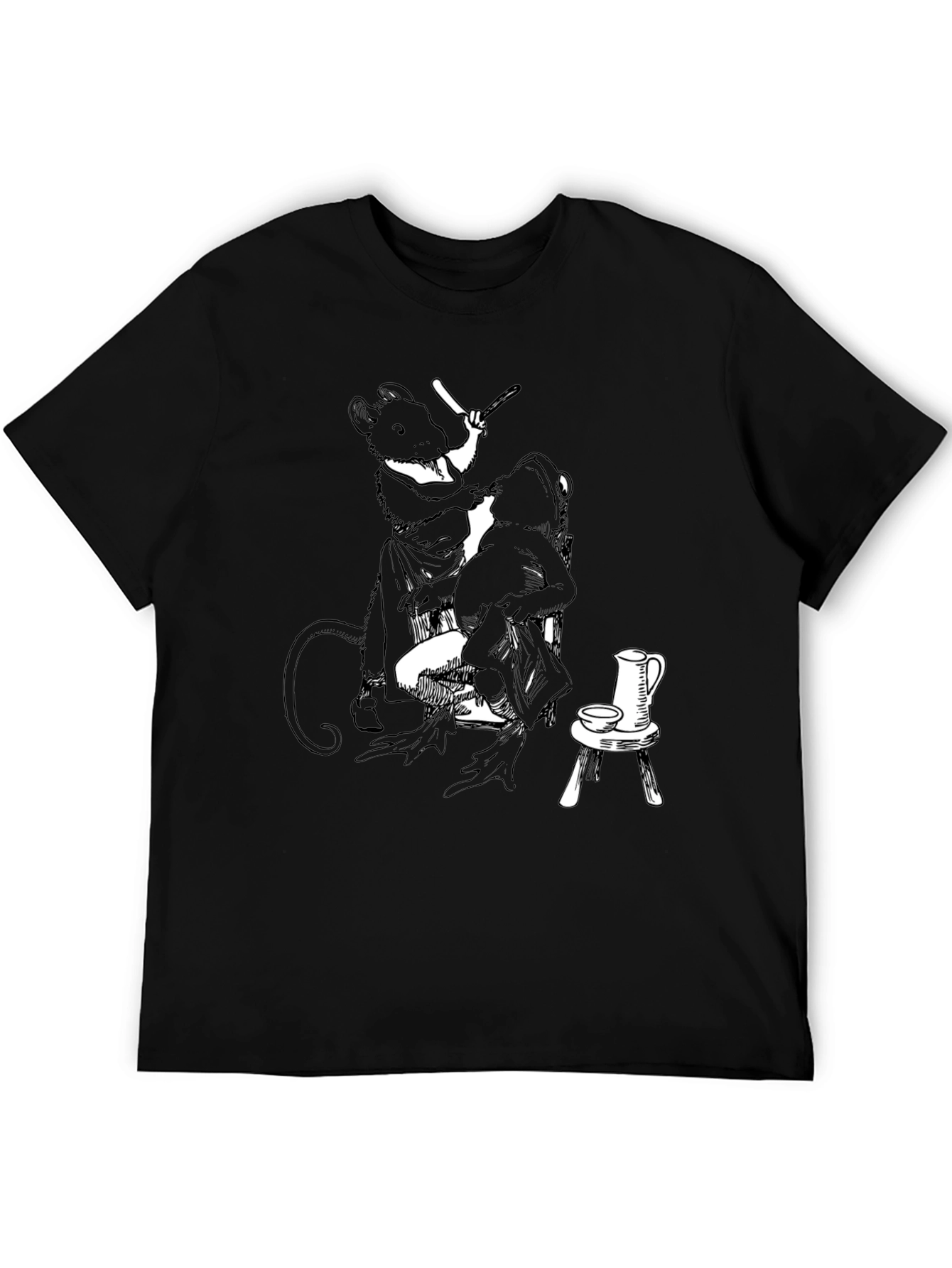 Whimsical Black Mouse Barber T-Shirt