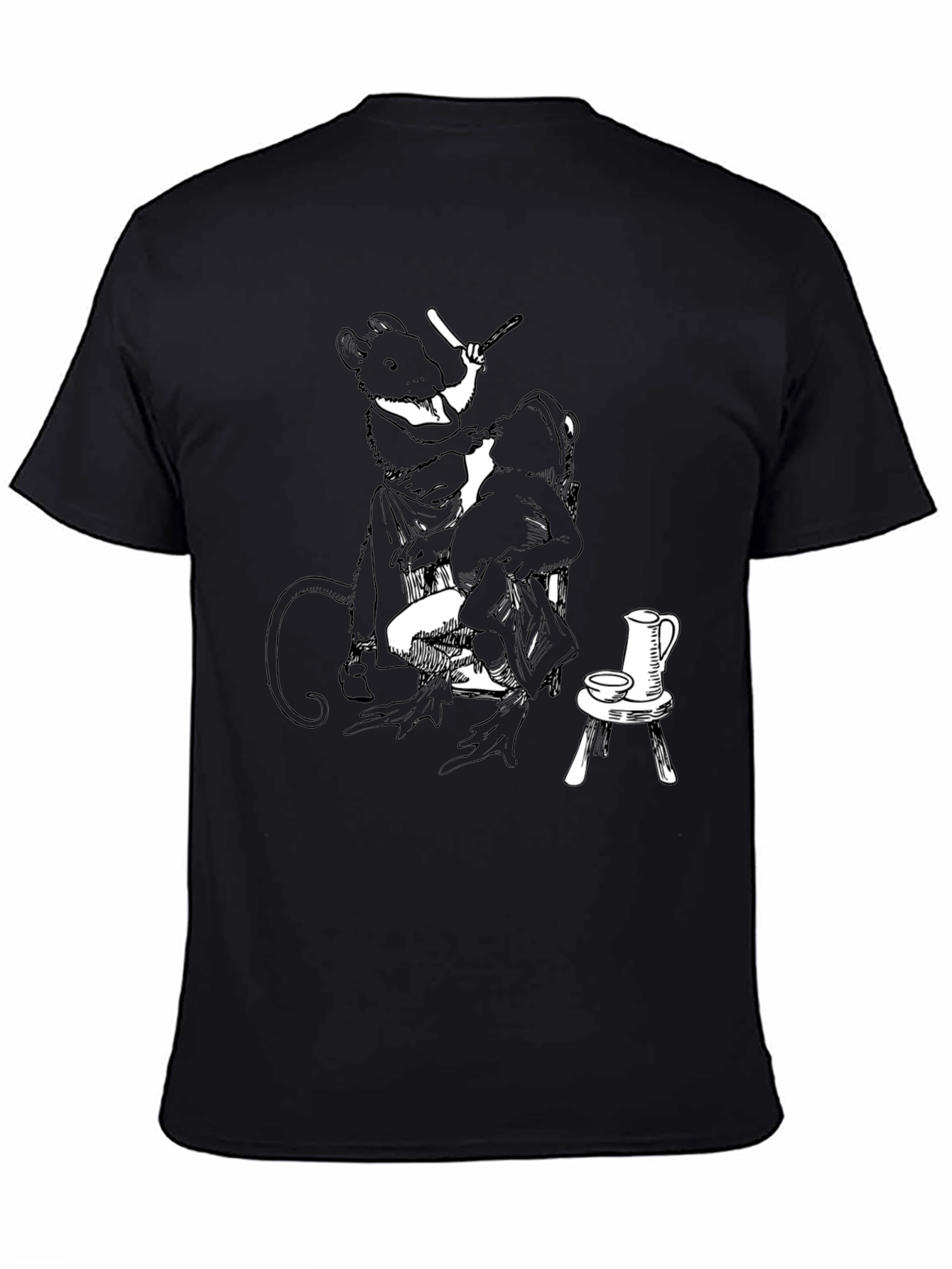 Whimsical Black Mouse Barber T-Shirt