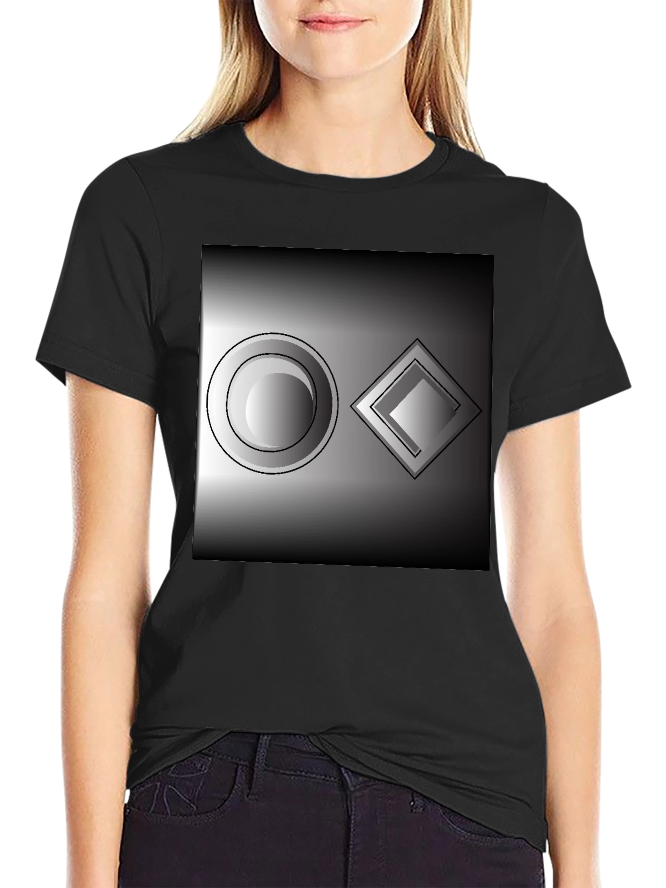 Abstract Geometric Tee: Circle & Diamond Design