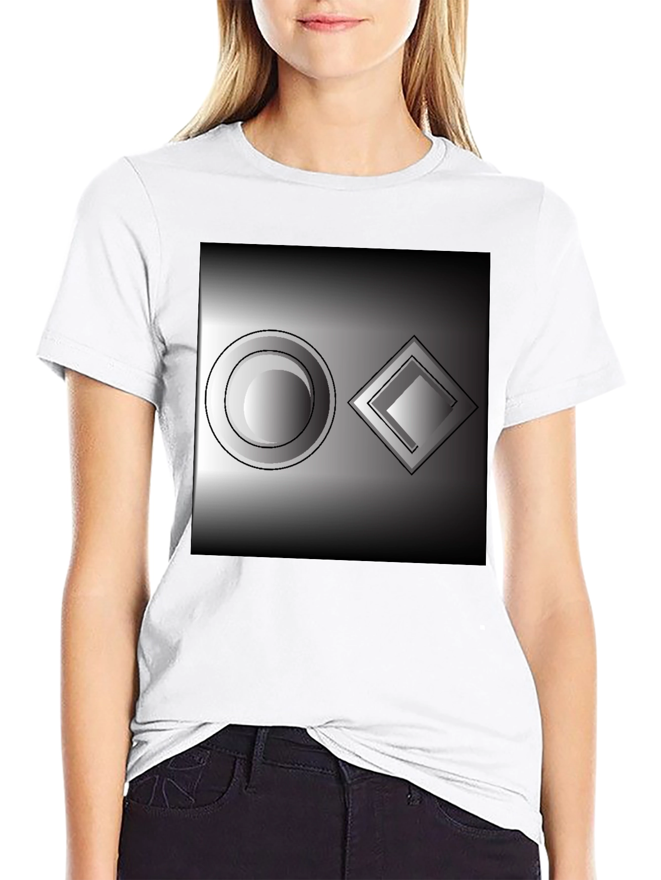 Abstract Geometric Tee: Circle & Diamond Design