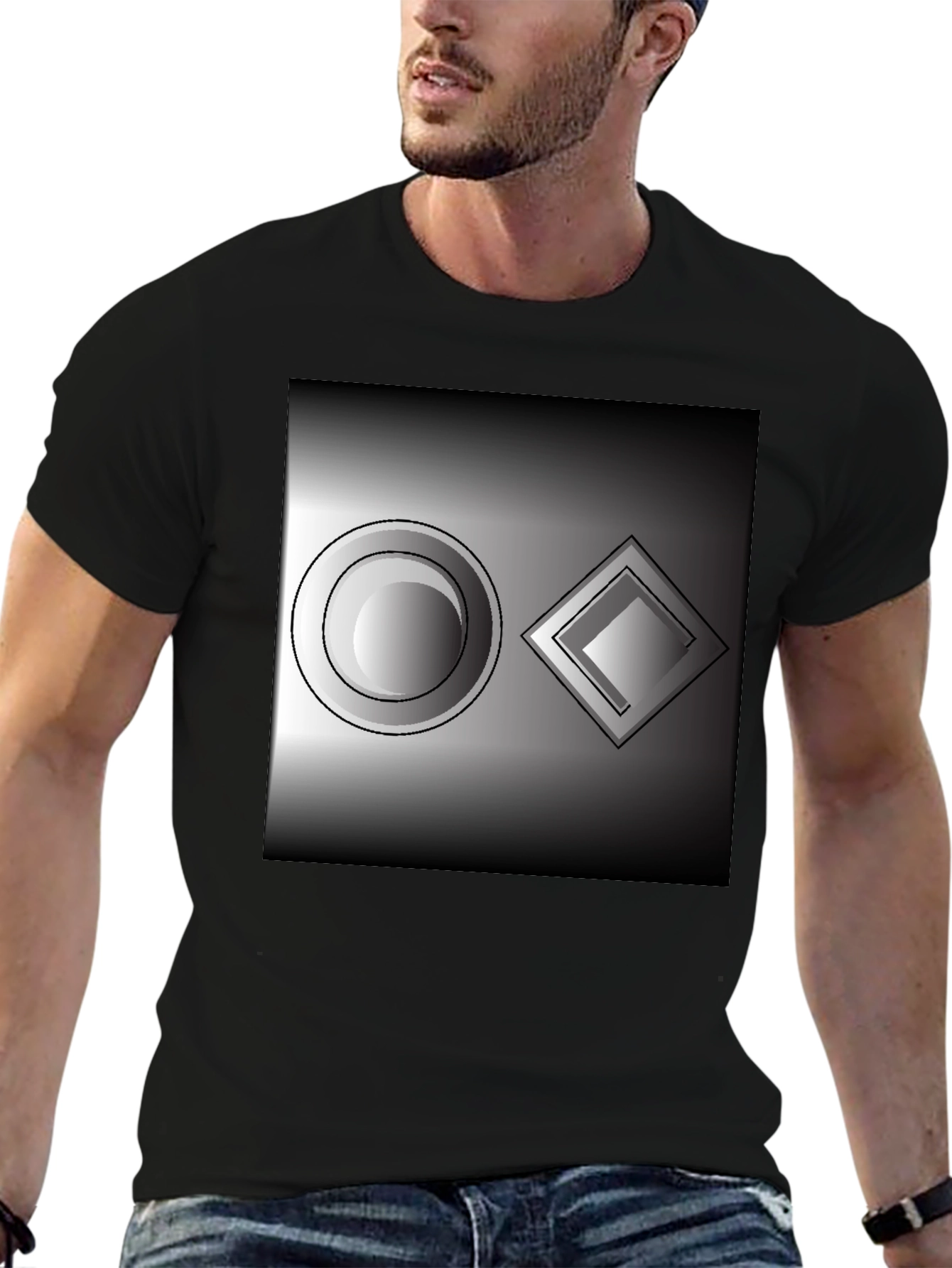 Abstract Geometric Tee: Circle & Diamond Design