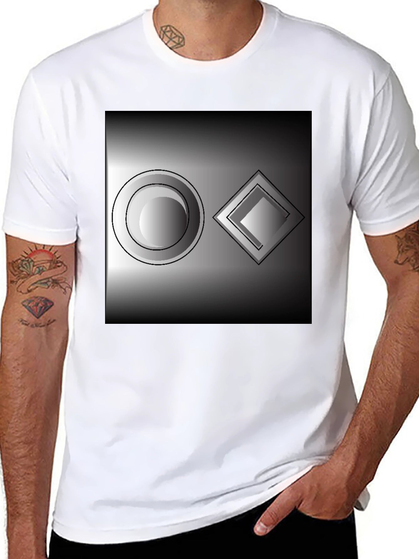 Abstract Geometric Tee: Circle & Diamond Design