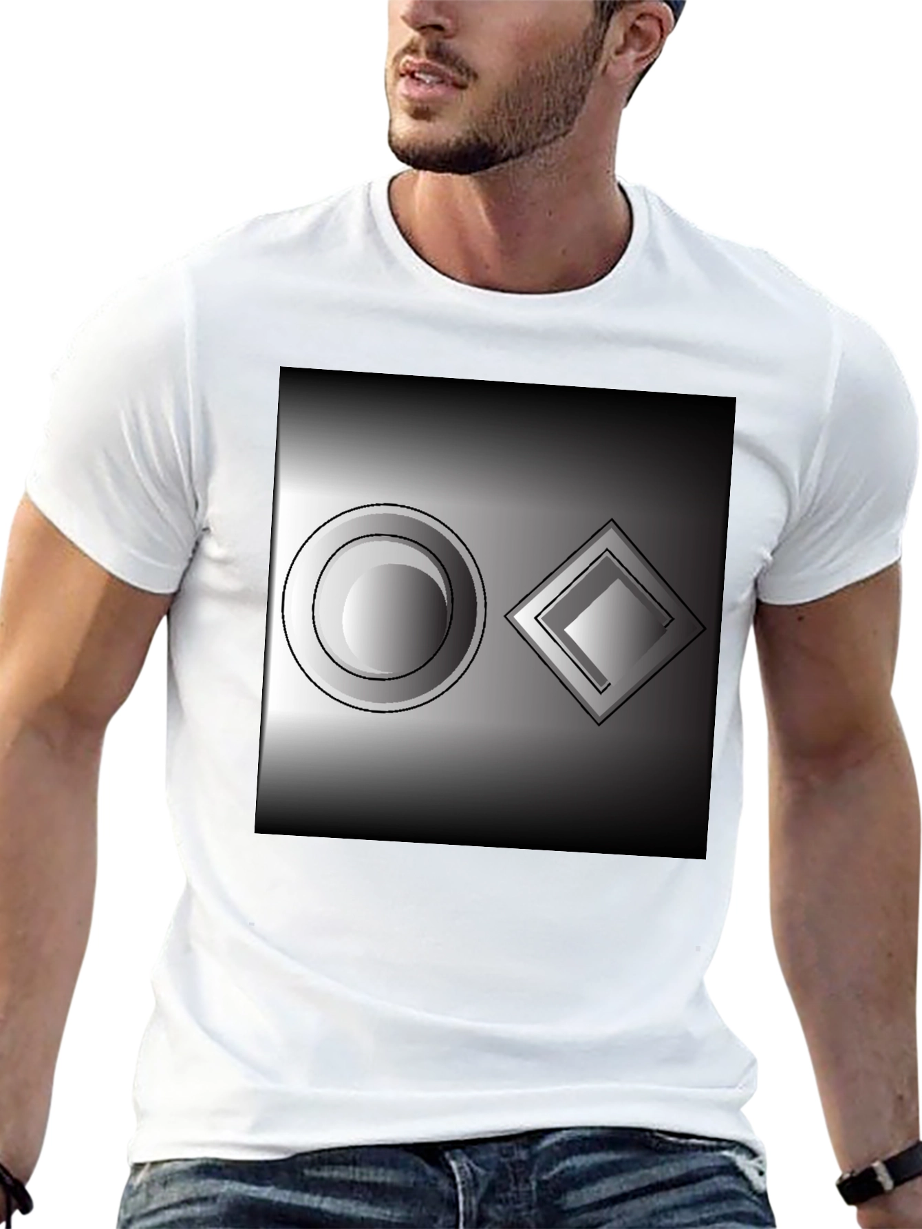 Abstract Geometric Tee: Circle & Diamond Design