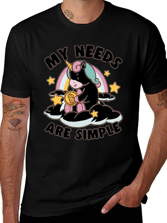 Bitcoin Unicorn T-Shirt - Crypto Needs Are Simple Black Tee