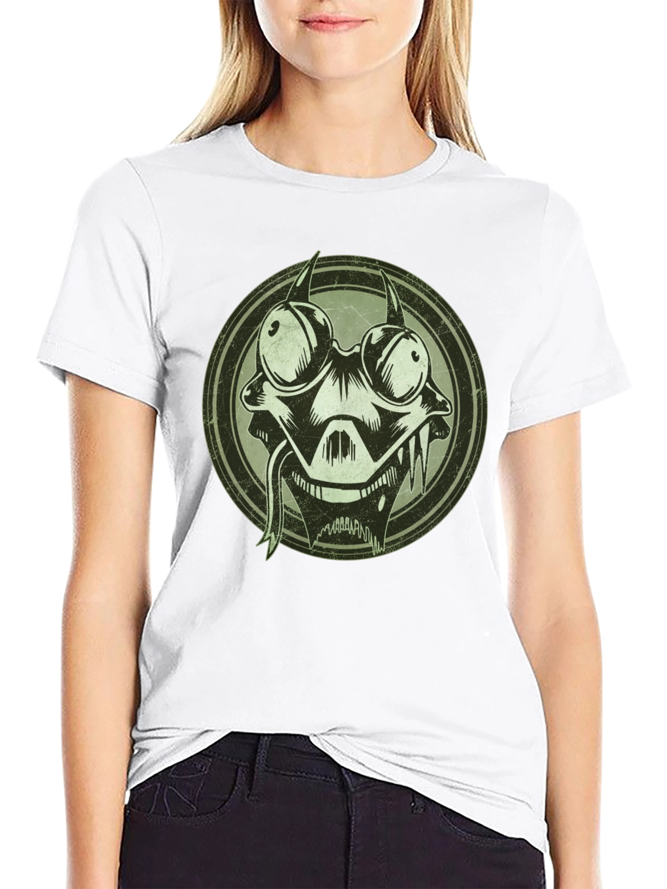 Edgy Cartoon Character Graphic Print Black T-Shirt