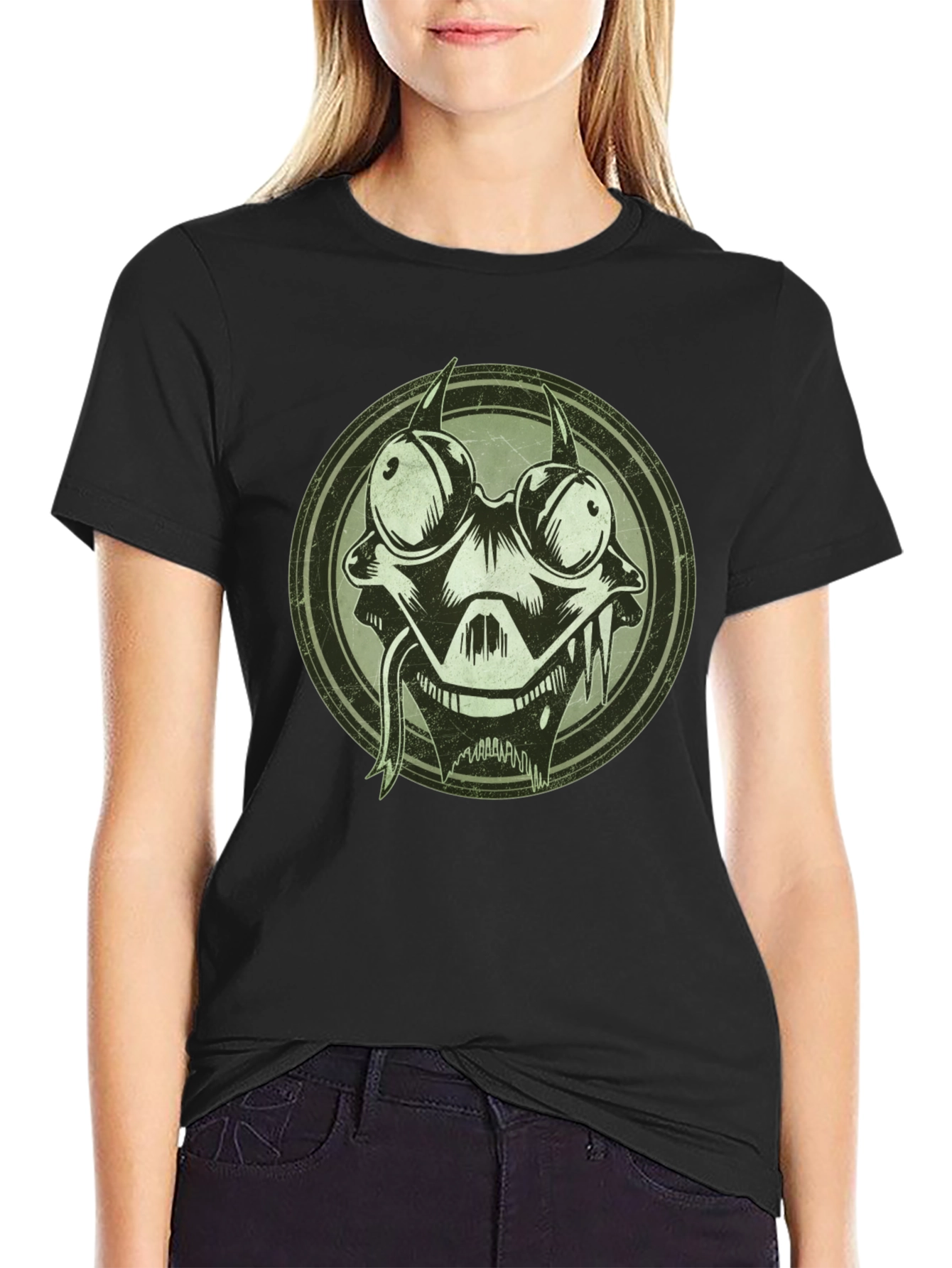 Edgy Cartoon Character Graphic Print Black T-Shirt