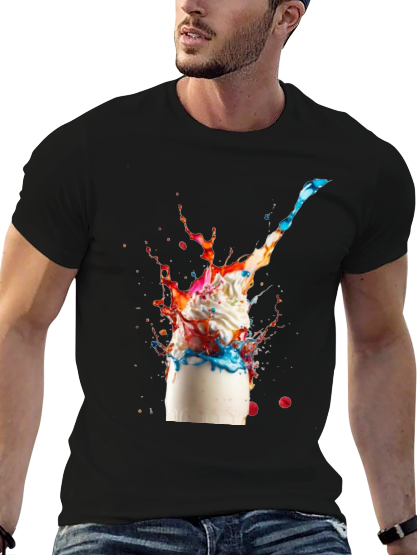 Vibrant Milkshake Graphic Tee - Black