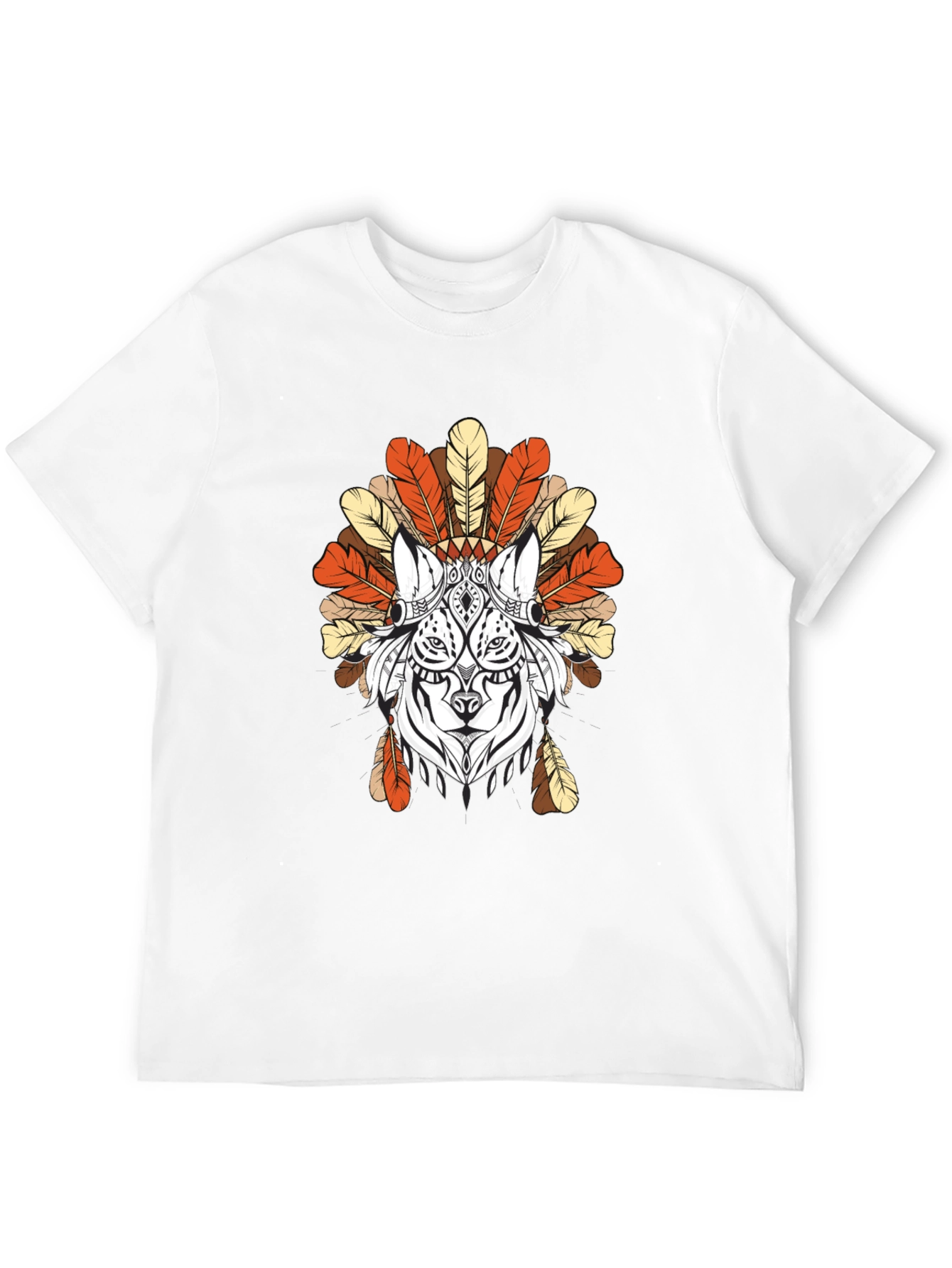 Feathered Wolf Graphic Tee - Tribal Design
