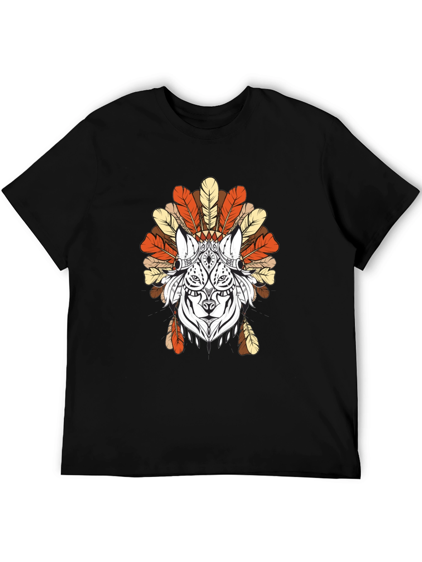 Feathered Wolf Graphic Tee - Tribal Design