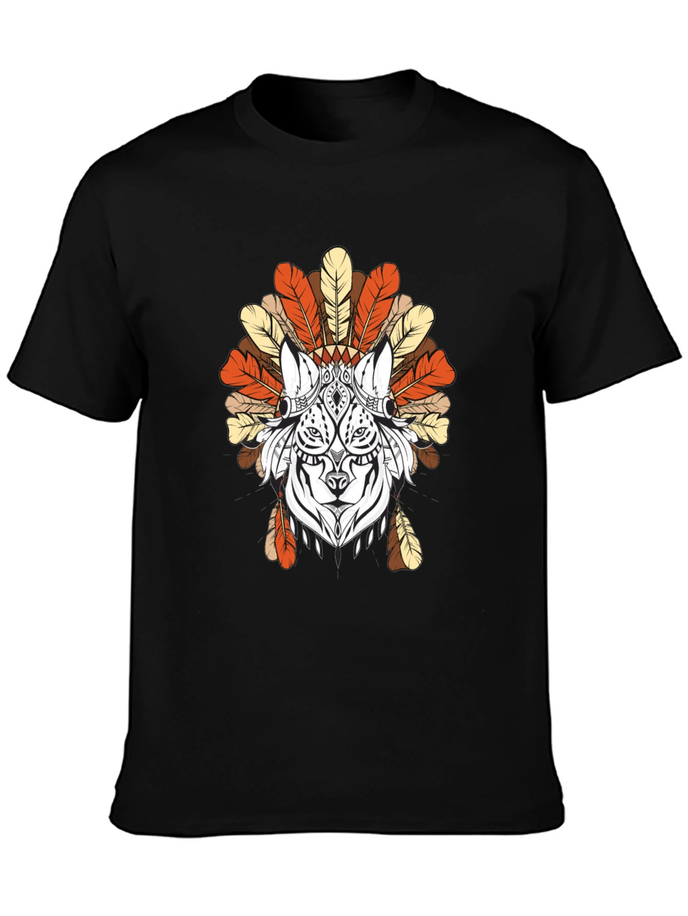 Feathered Wolf Graphic Tee - Tribal Design