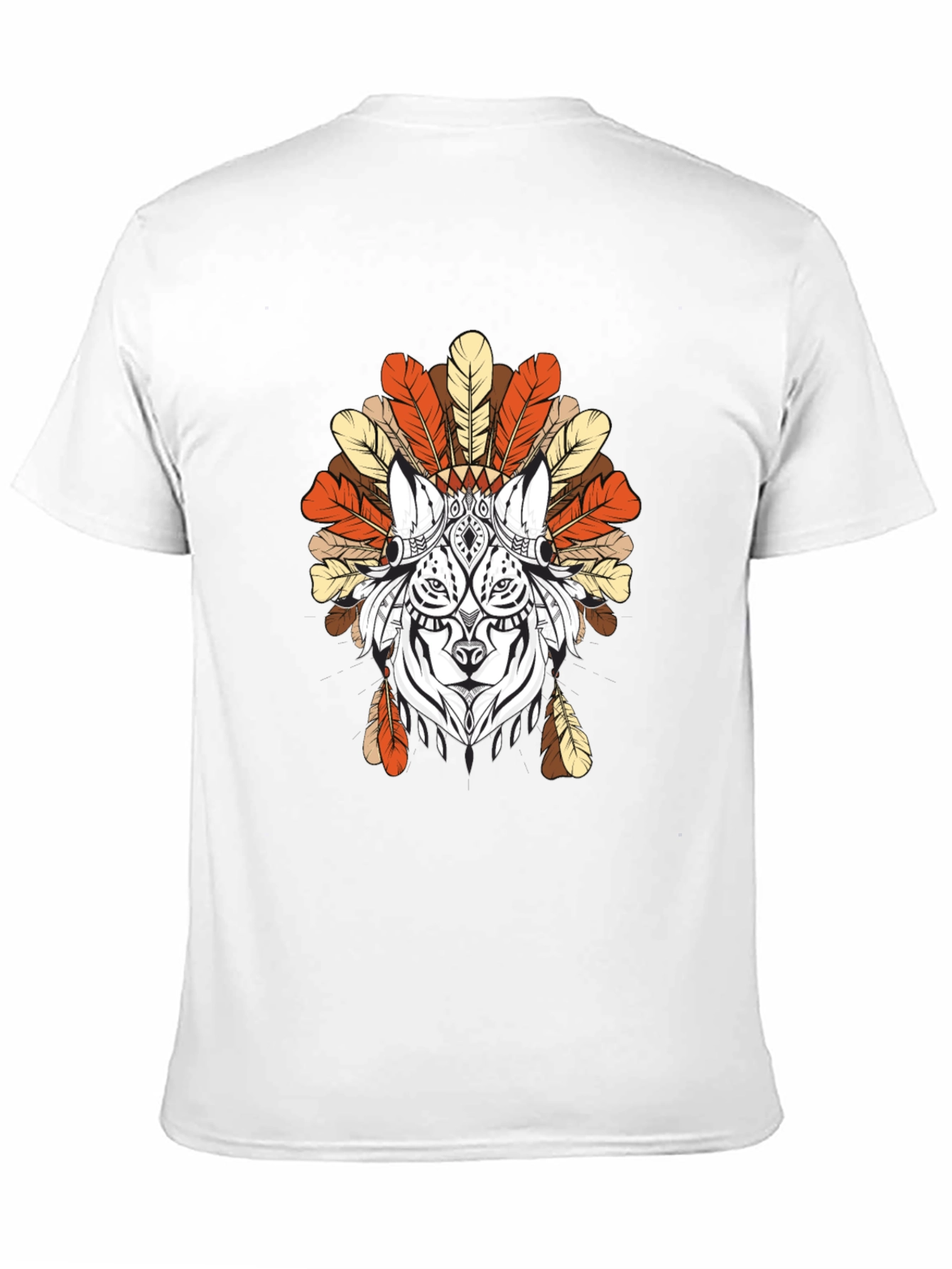 Feathered Wolf Graphic Tee - Tribal Design