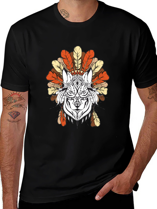 Feathered Wolf Graphic Tee - Tribal Design