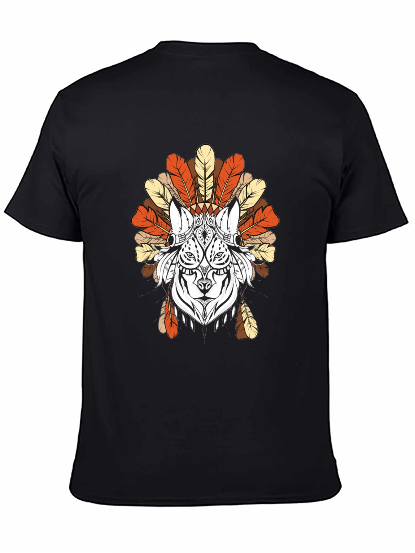 Feathered Wolf Graphic Tee - Tribal Design