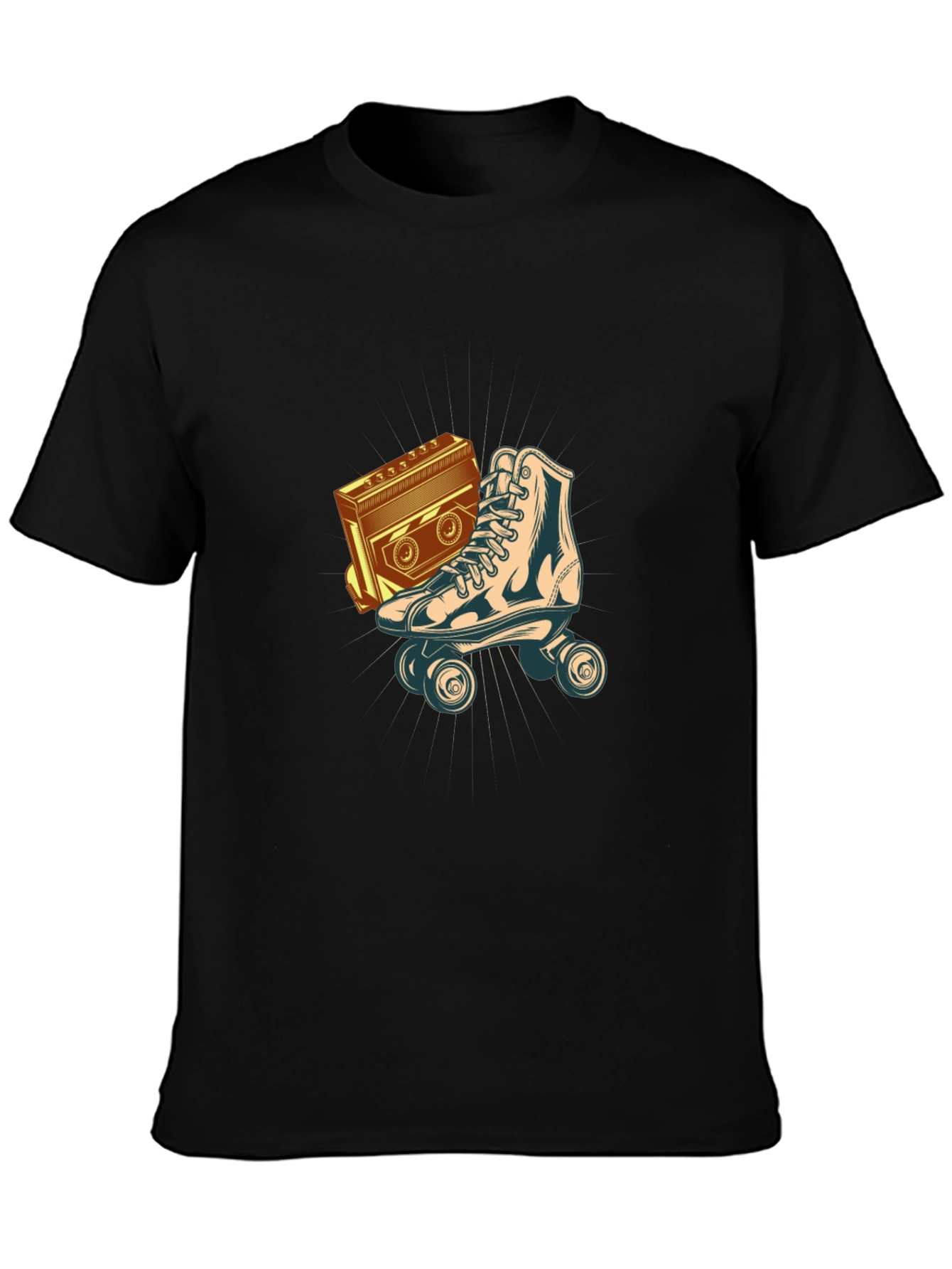 Retro Roller Skate & Boombox Graphic Tee - Black