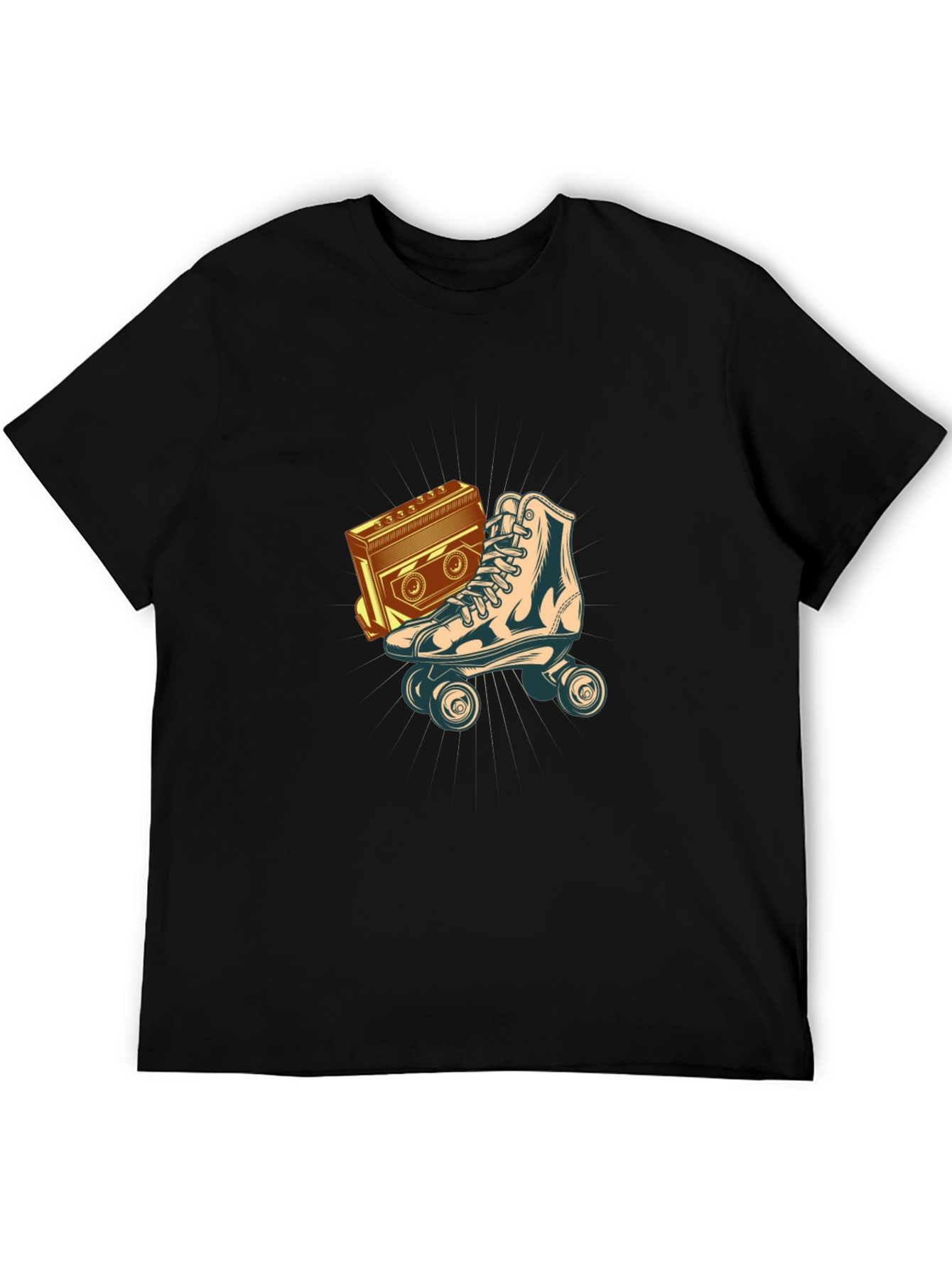 Retro Roller Skate & Boombox Graphic Tee - Black