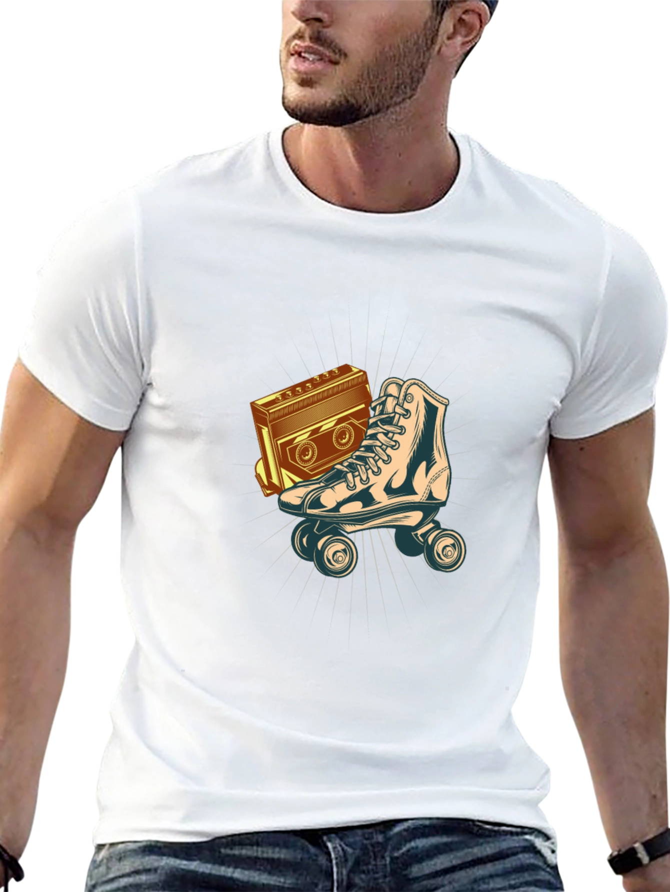 Retro Roller Skate & Boombox Graphic Tee - Black