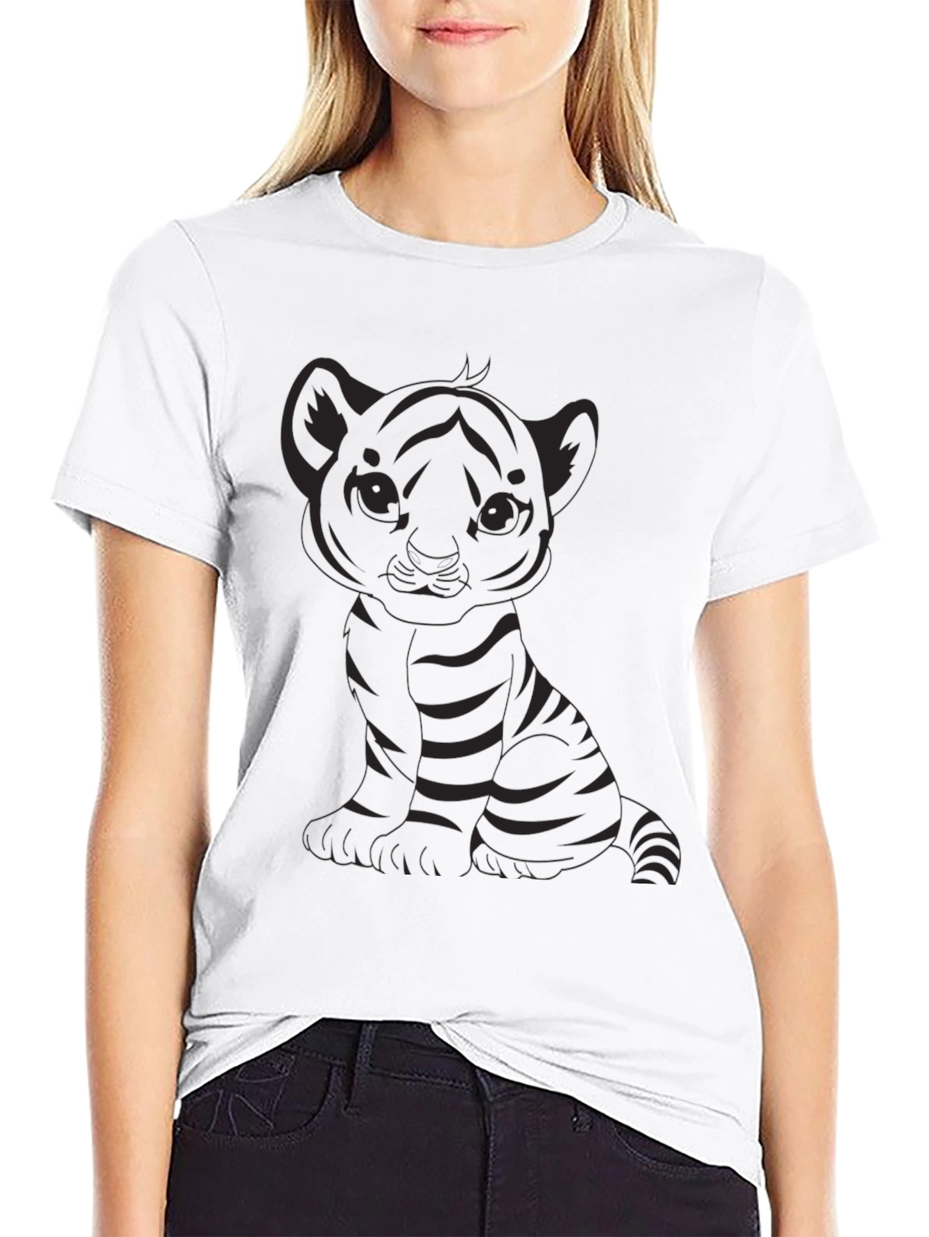 Cute Tiger Cub Graphic Black T-Shirt