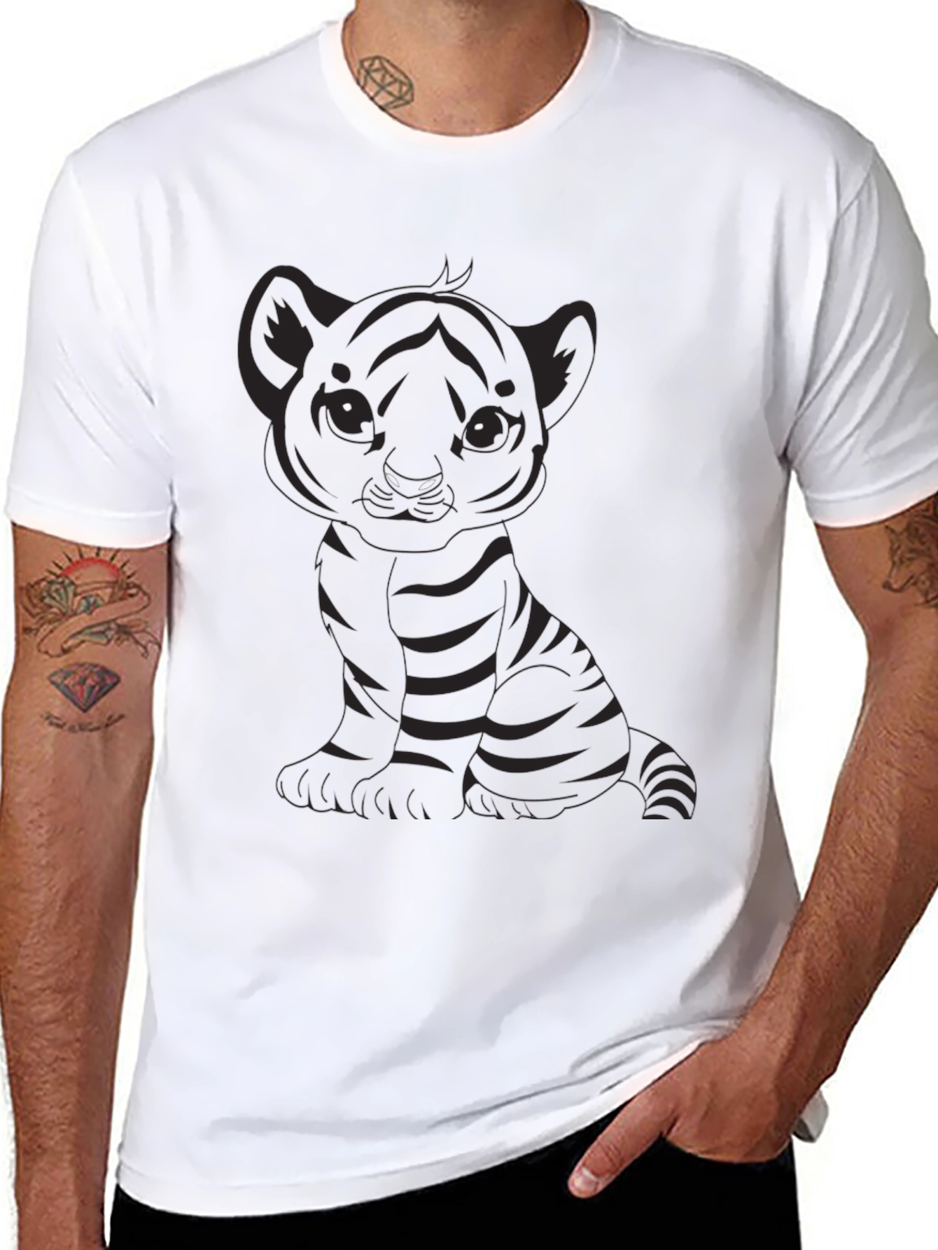 Cute Tiger Cub Graphic Black T-Shirt