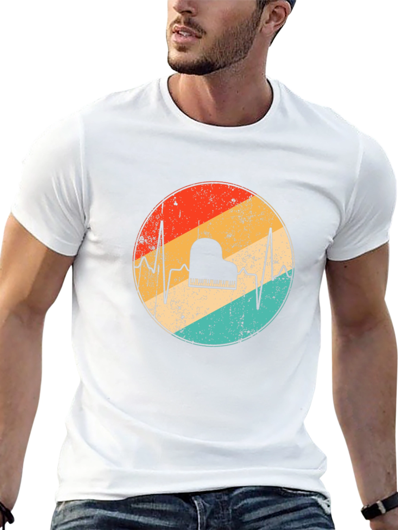 Retro Piano Heartbeat T-Shirt - Musician Tee